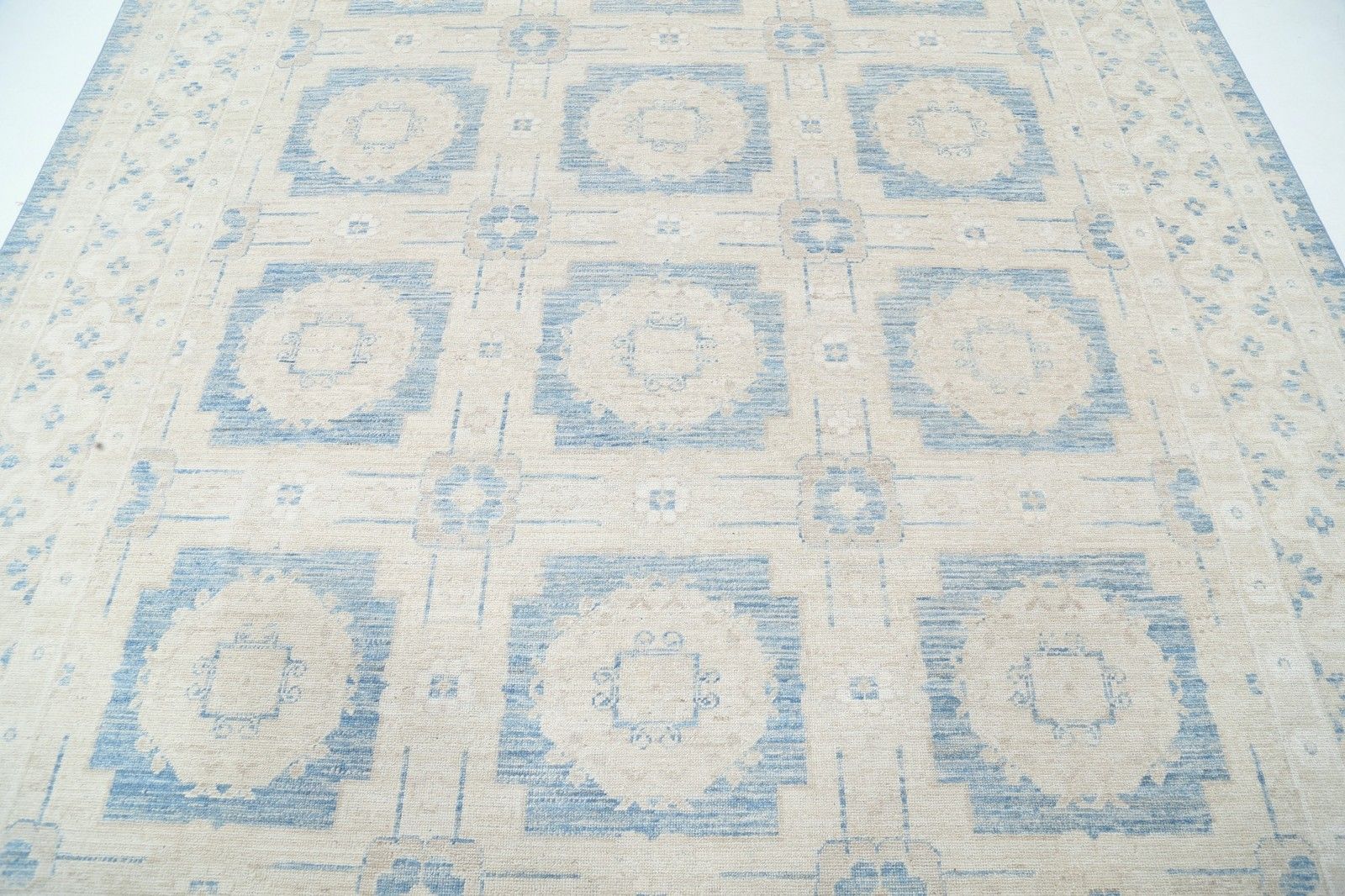 Tapis noué à la main bleu clair et ivoire, 8 x 9,8 ft. Tapis à motif floral traditionnel photo 3908.0