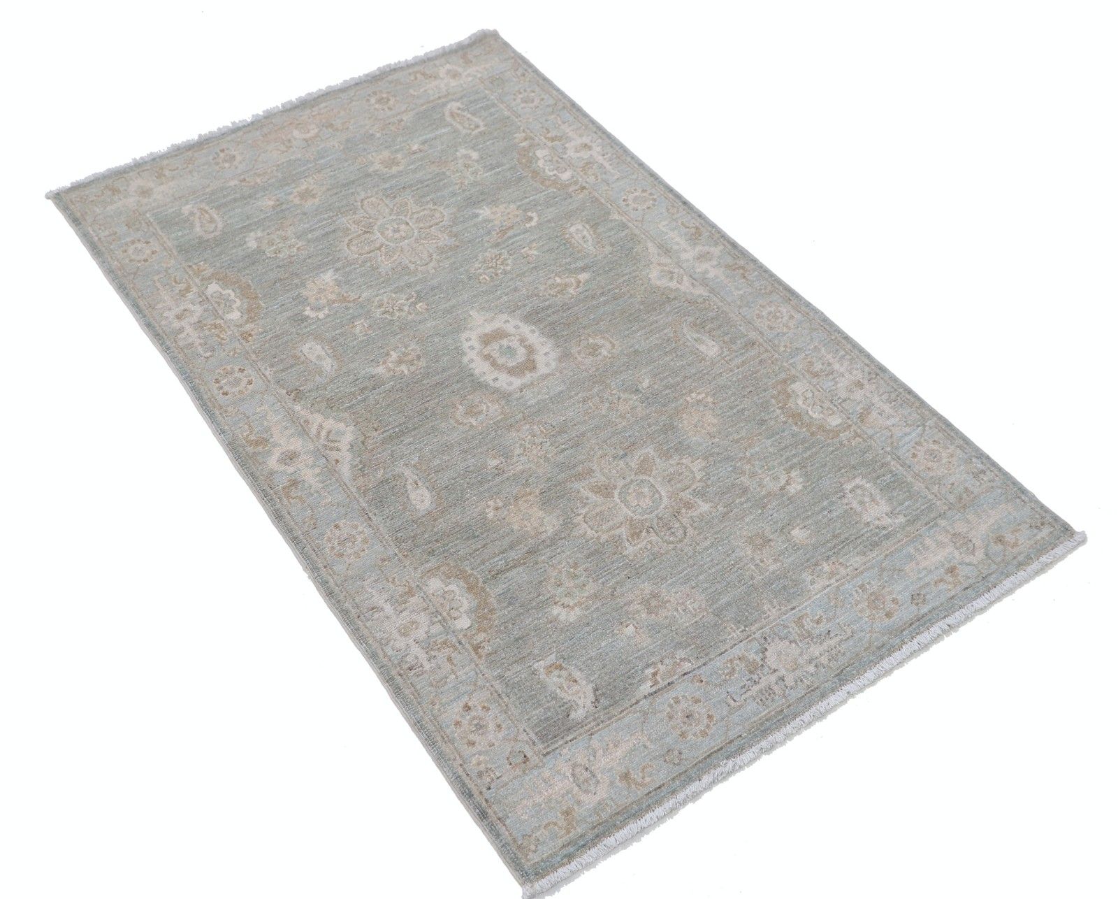 2.6x4.2 Ft Traditional Hand Knotted Soft Toned Light Blue, Ivory Wool Area Rug photo furniture