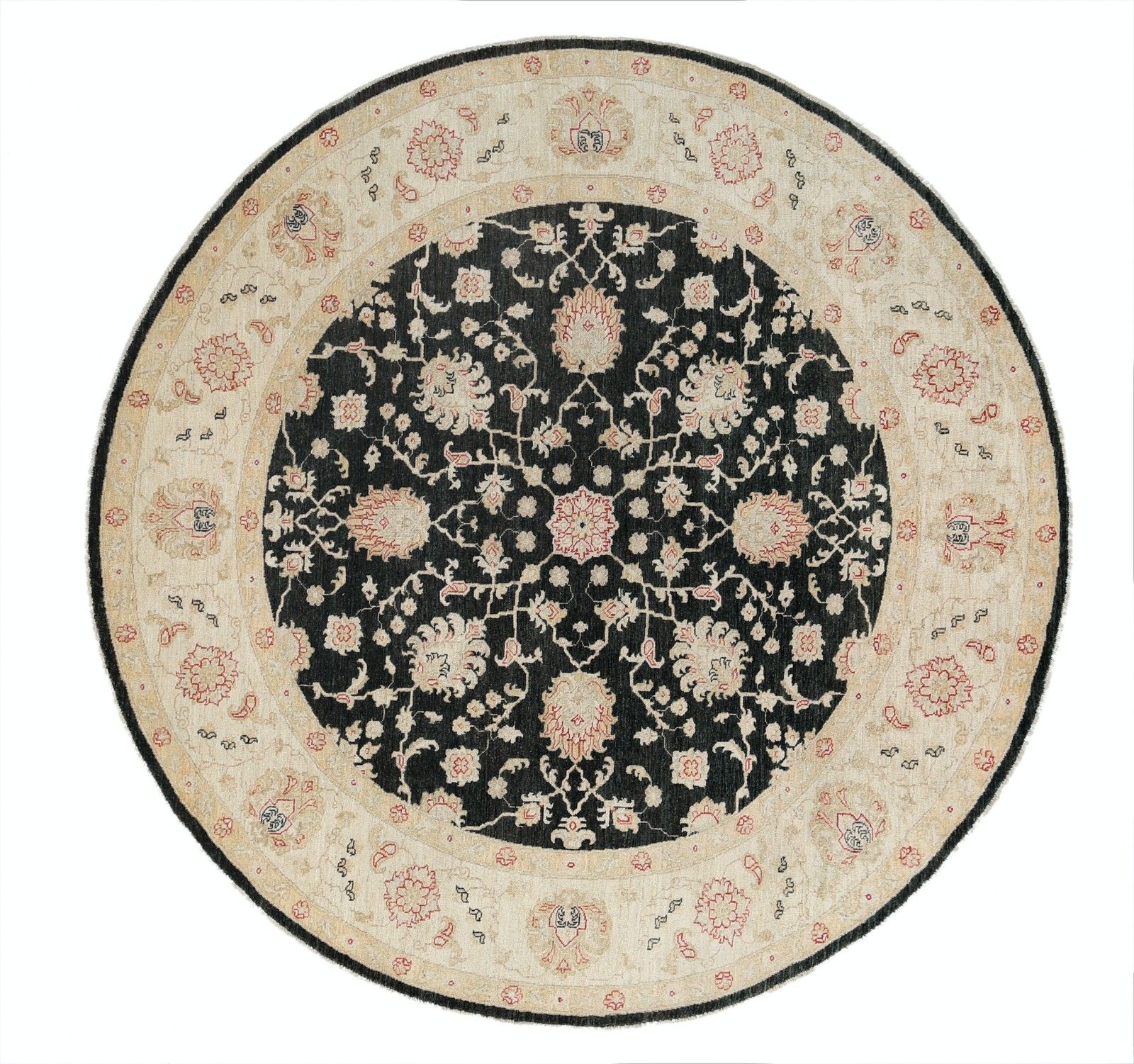 7.8x8 Ft Hand Knotted Round Area Rug For Living Room Decor. Black Wool Carpet