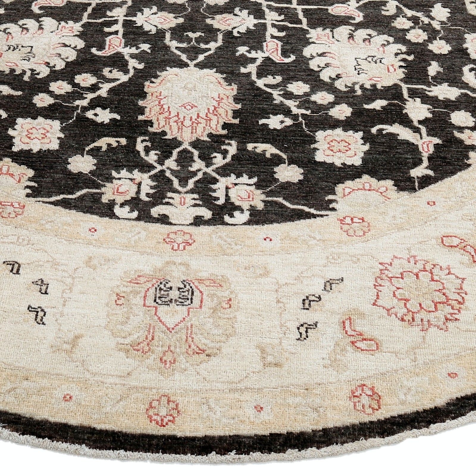Tapis rond noué à la main 2,37 x 2,44 m pour salon, laine noire photo buy
