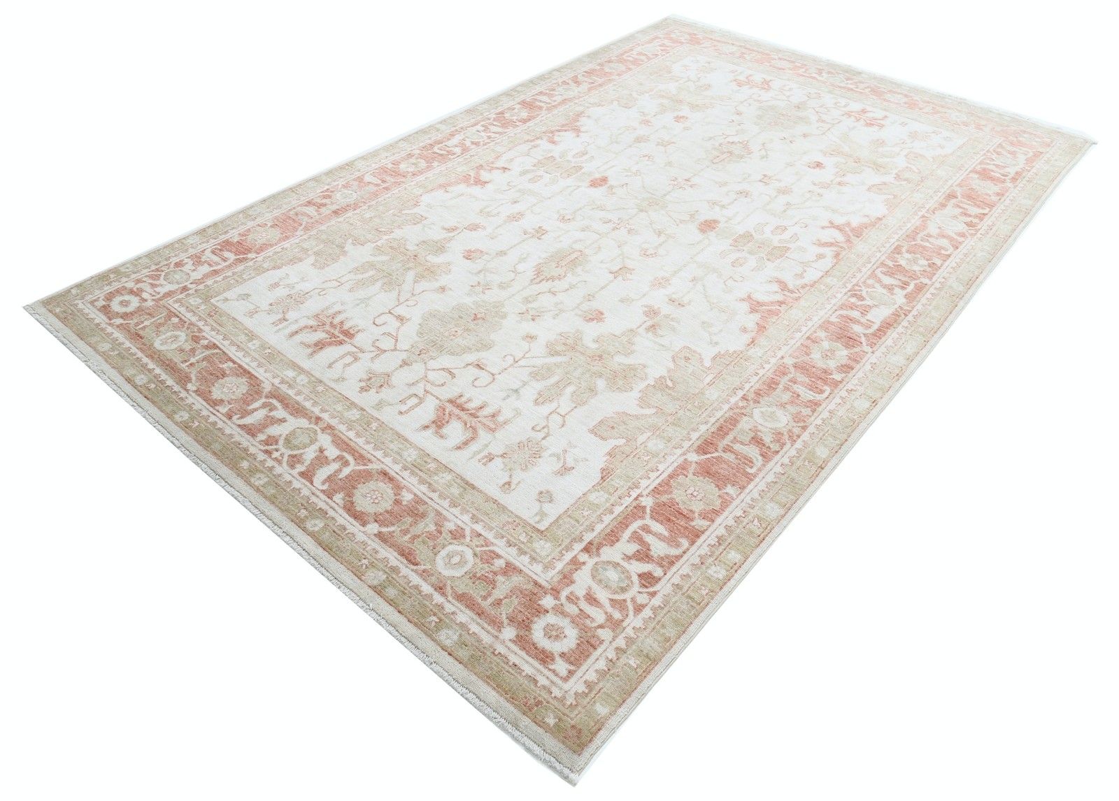 Handgeknoopt vloerkleed 6,5 x 10,2 ft voor de woonkamer. Traditioneel beige wollen tapijt photo for sale