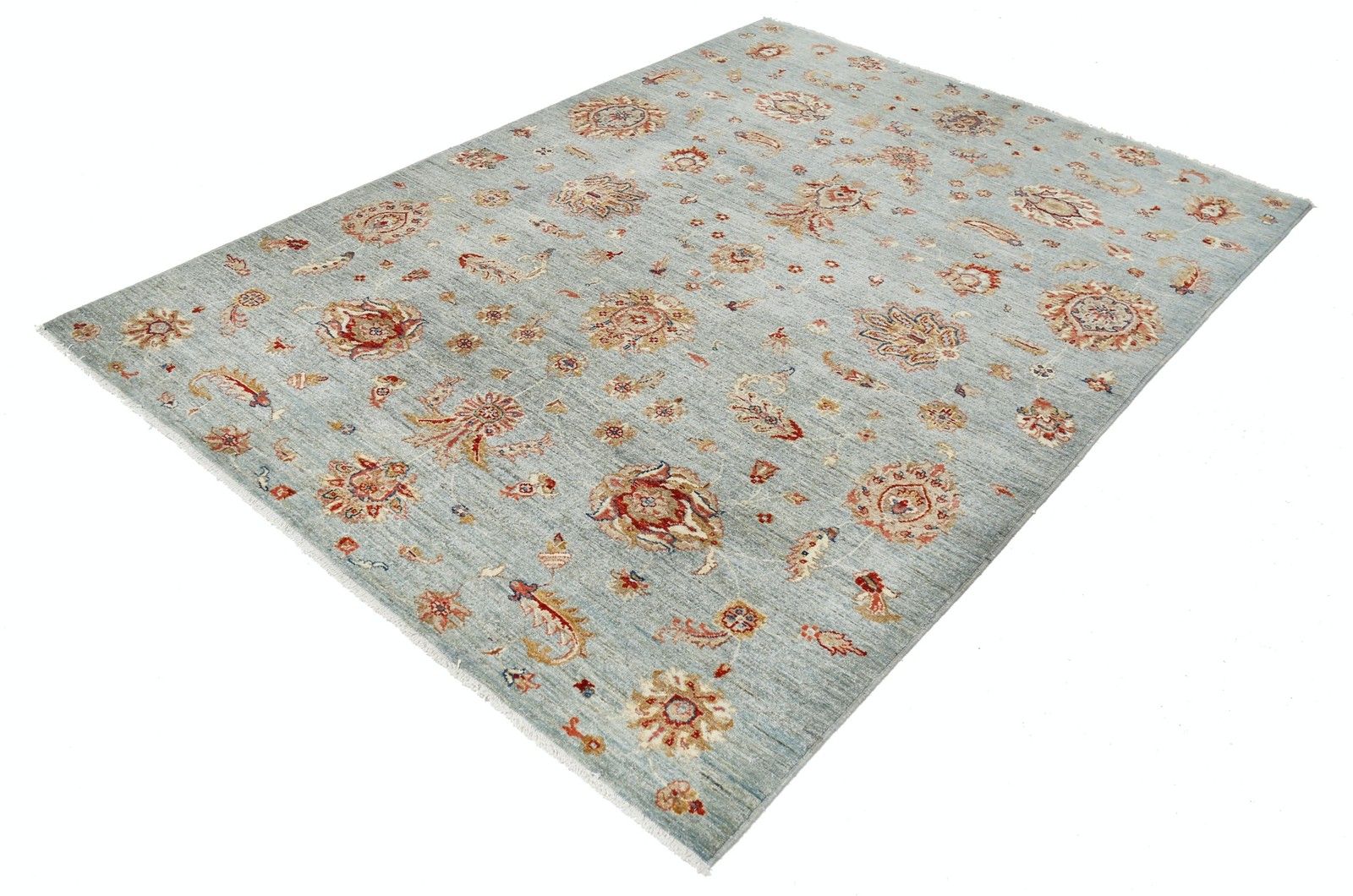 Tapis traditionnel noué à la main bleu clair et ivoire à motifs floraux, 170 x 235 cm photo furniture
