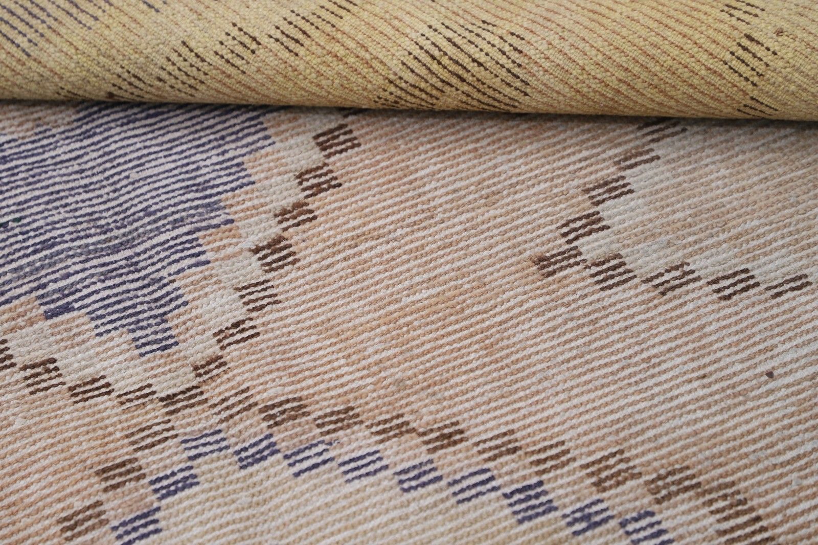 5,2x8,6 ft Handgeknoopt vloerkleed in lichtblauw en beige. Turks gestreept geometrisch kleed photo 2178.0