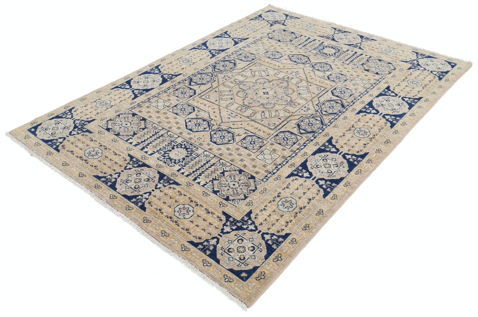 5.5x7.7 Ft Hand Knotted Geometric Wool Turkish Area Rug For Home Decor photo for sale