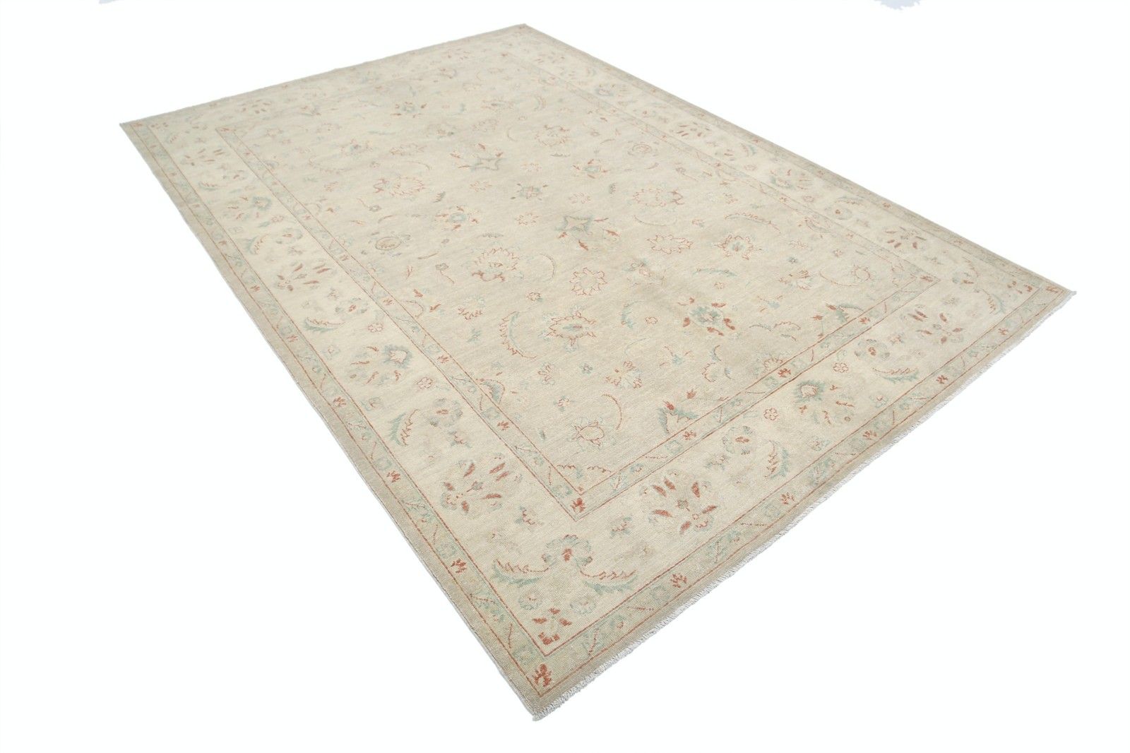 6.7x9.7 Ft Hand Knotted Large Area Rug For Living Room Decor. Beige Wool Carpet photo furniture