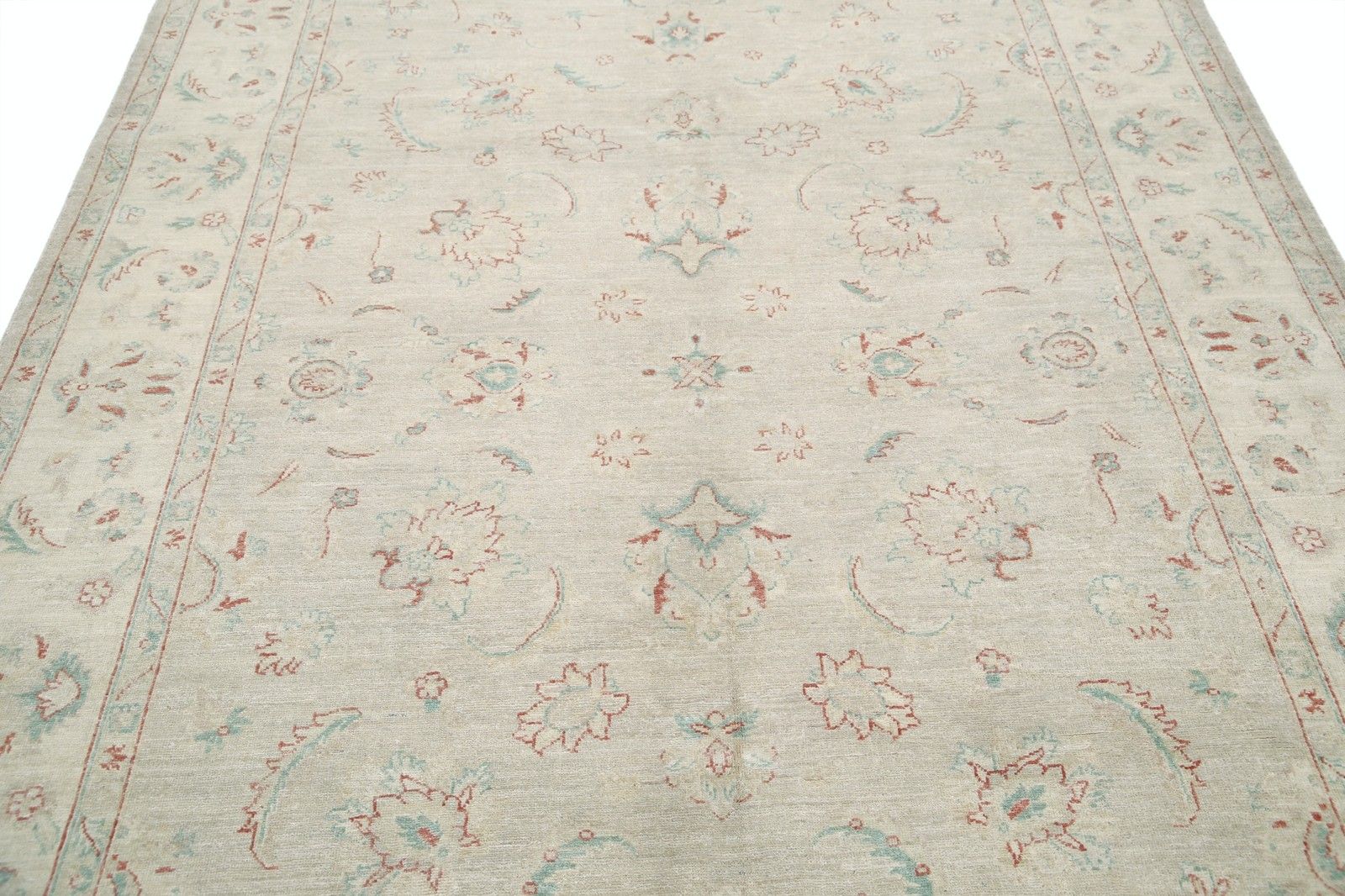 Grand tapis noué à la main 2,04 x 2,93 m pour salon. Tapis en laine beige photo 3135.0