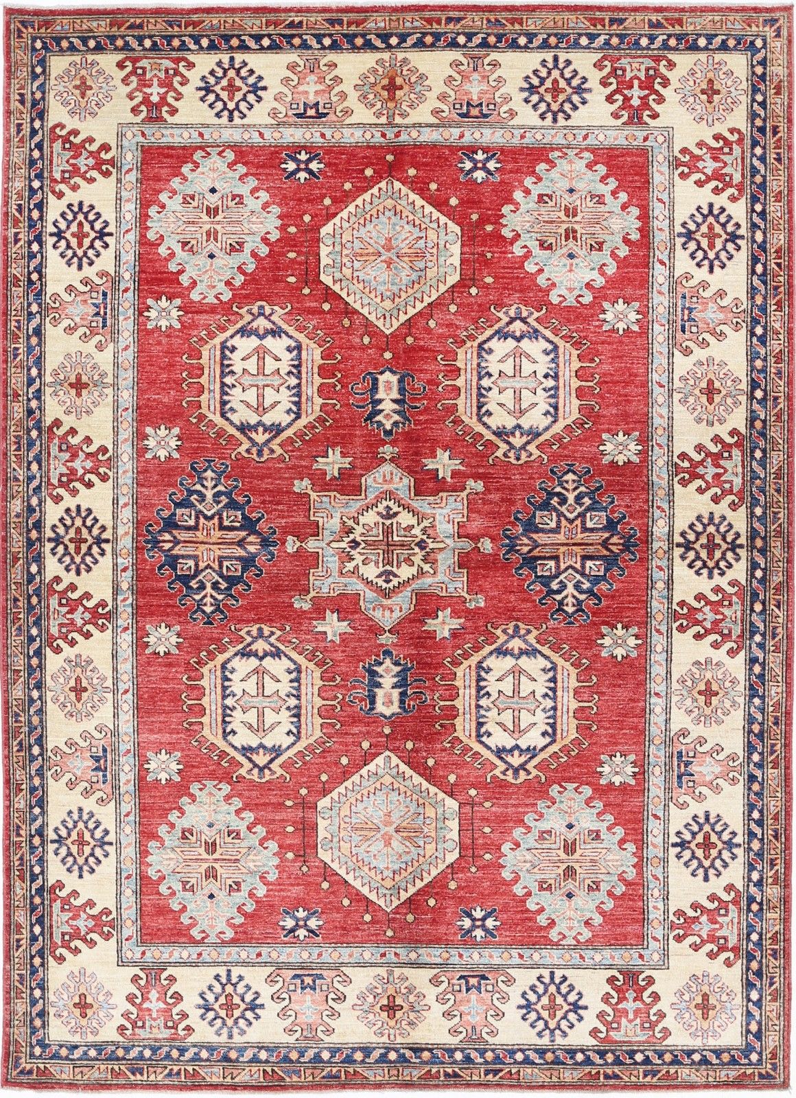 5.7x7.8 Ft Handknotted Red Tribal Rug For Dining Room And Living Room. 100% Wool