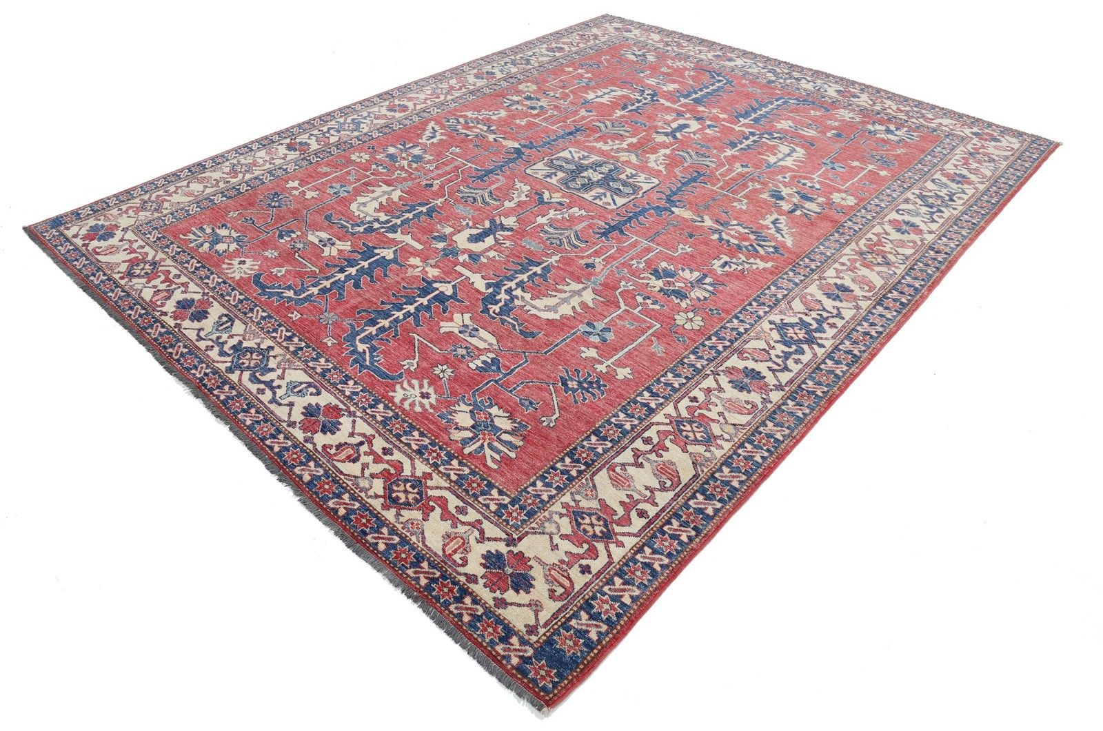Tapis en laine noué à la main 2,49 x 3,28 m, rouge. Tapis turc à motifs floraux pour salon photo for sale