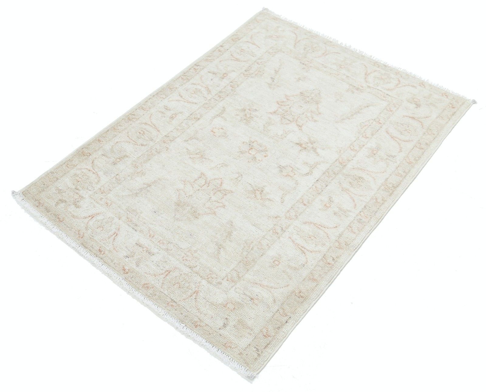 2.6x3.6 Ft Handmade Oushak Rug. Beige Accent Rug With Floral Design. 100% Wool photo for sale