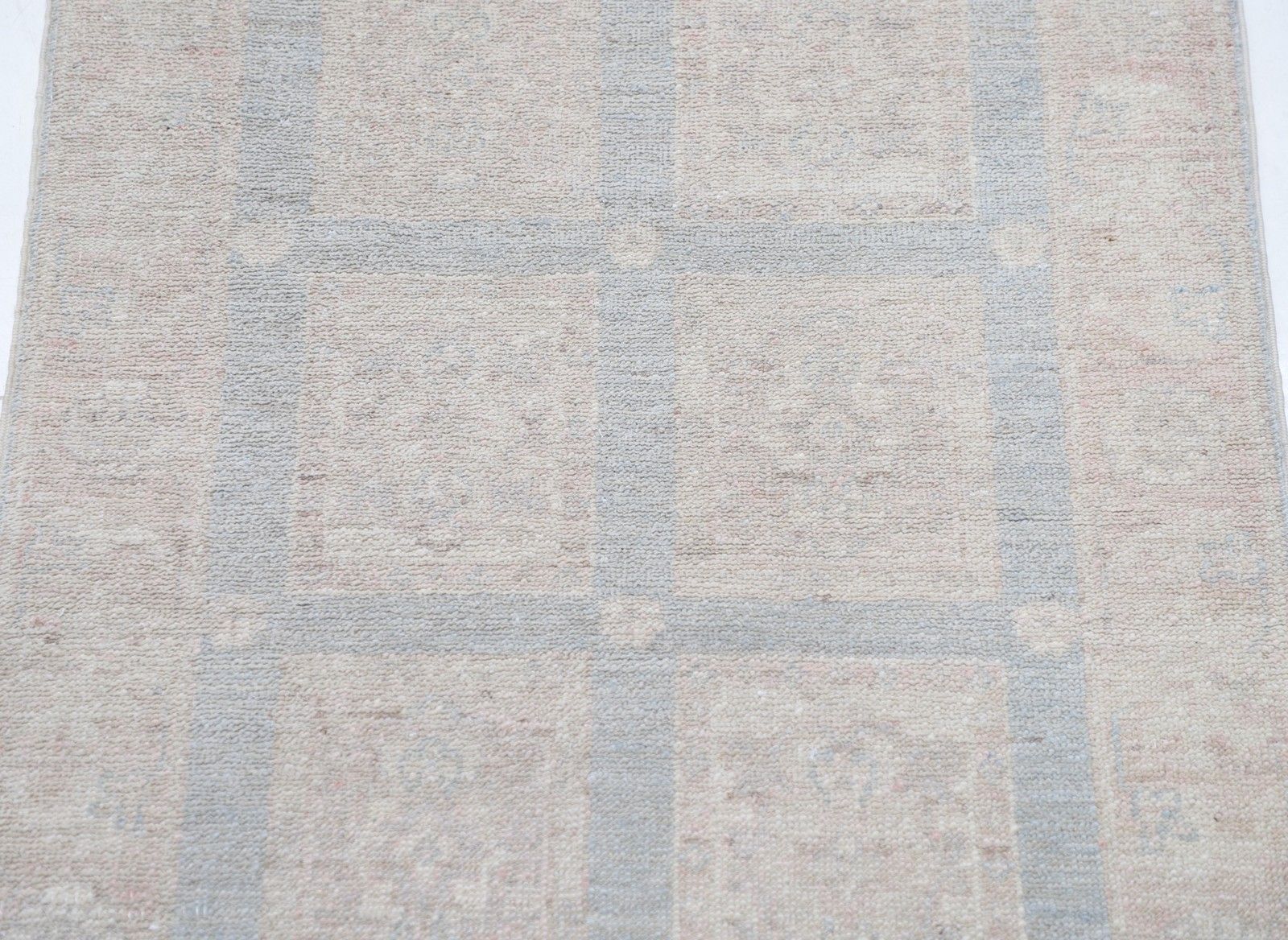 2x3 Ft Hand Knotted Ivory, Light Blue, Blush Wool Area Rug With Geometric Design photo for sale