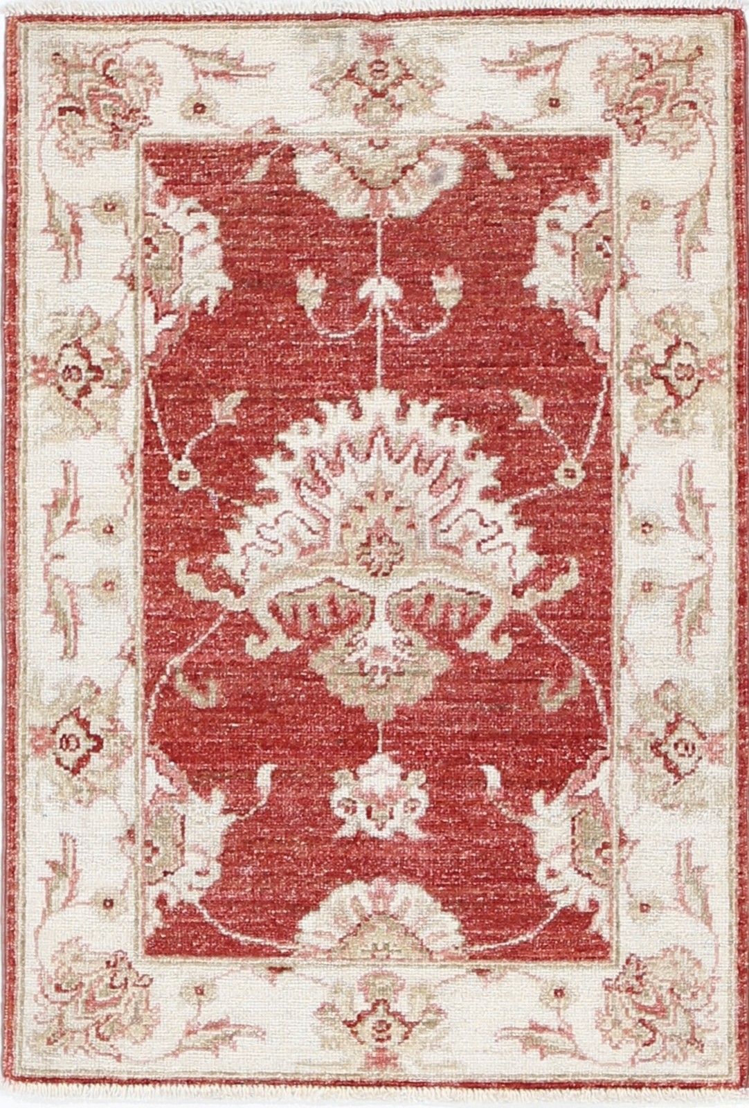 2x3 Ft Handknotted Red, Beige Wool Rug. Traditional Floral Pattern Accent Rug