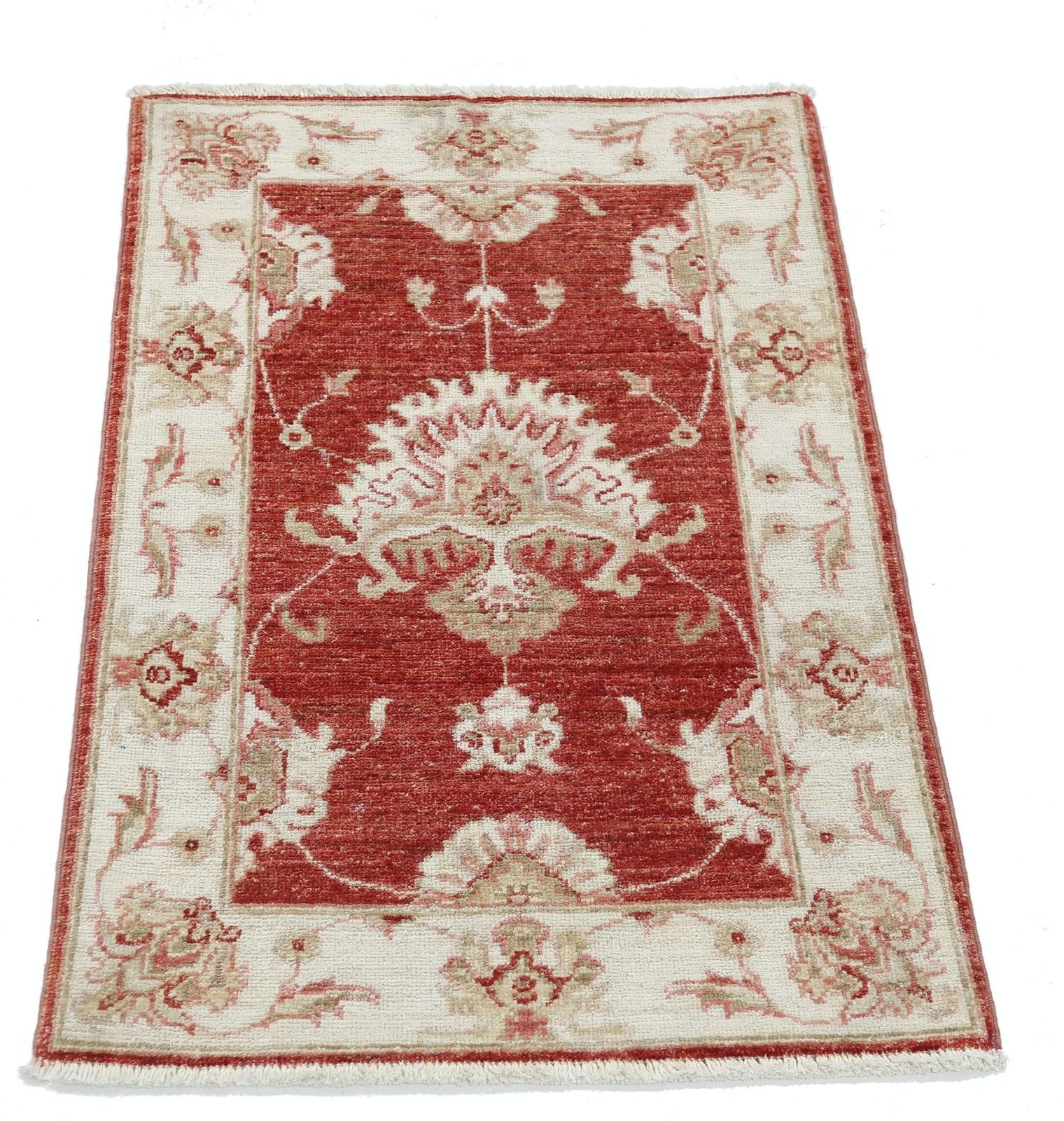 Tapis en laine noué à la main, rouge et beige, 2 x 3 pi (61 x 92 cm). Tapis d'accent à motif floral traditionnel photo Textiles