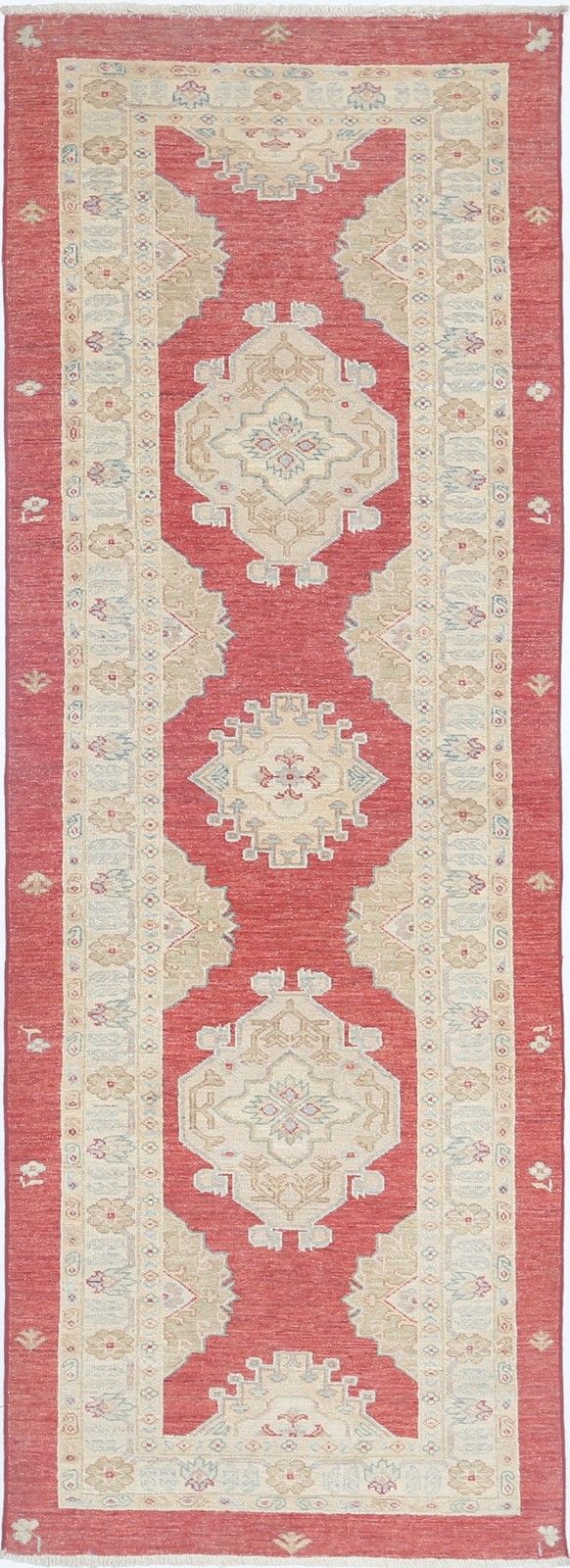 Tapis de couloir fait main 0,82 x 2,37 m. Tapis de hall. Tapis de cuisine beige et rouge