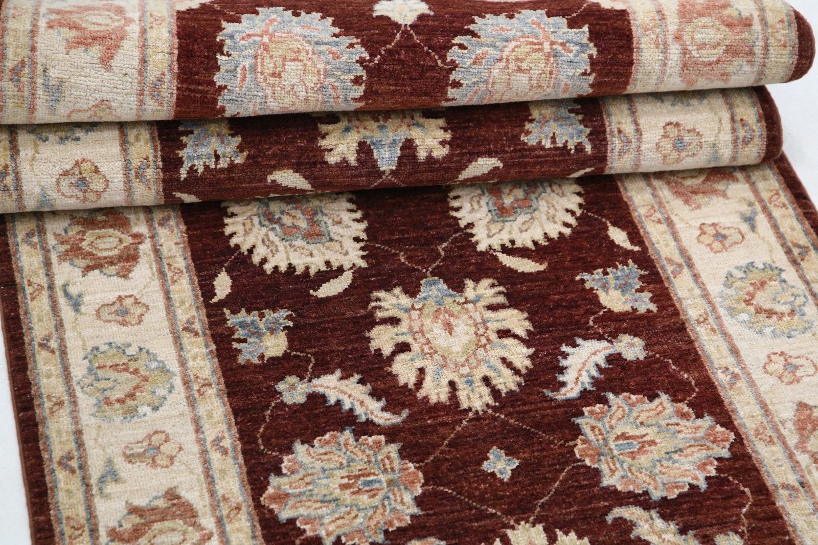 2.7x8 Ft Hand Knotted Red, Beige Runner Rug For Kitchen. Wool Hallway Rug photo for sale