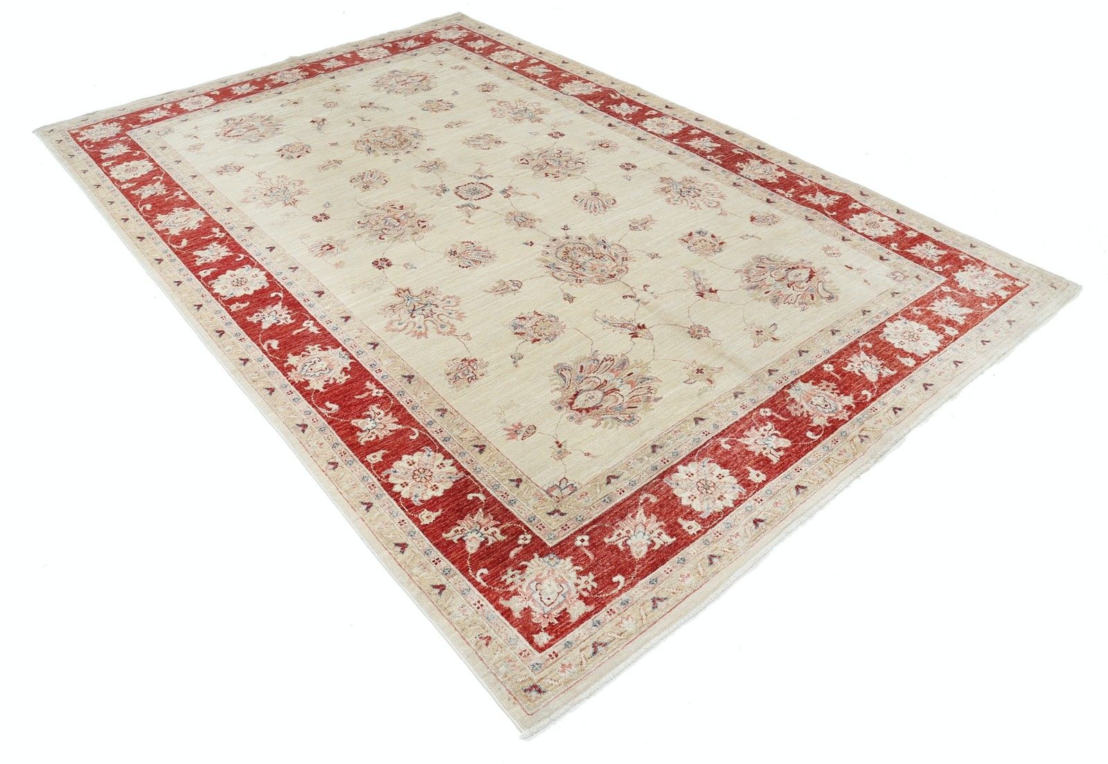 7x10 Ft Handmade Floral Rug In Beige And Red. Traditional Oushak Carpet photo furniture