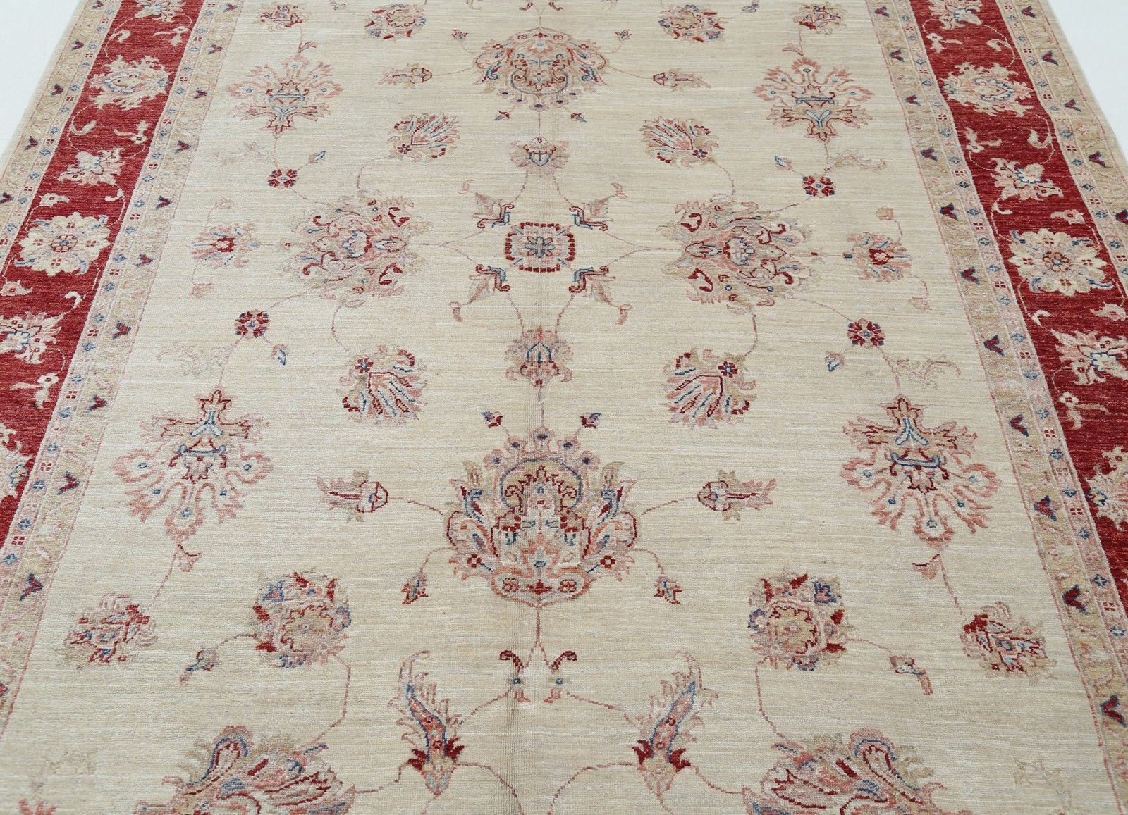 Tapis floral fait main 7x10 pi, beige et rouge. Tapis Oushak traditionnel photo 3429.0