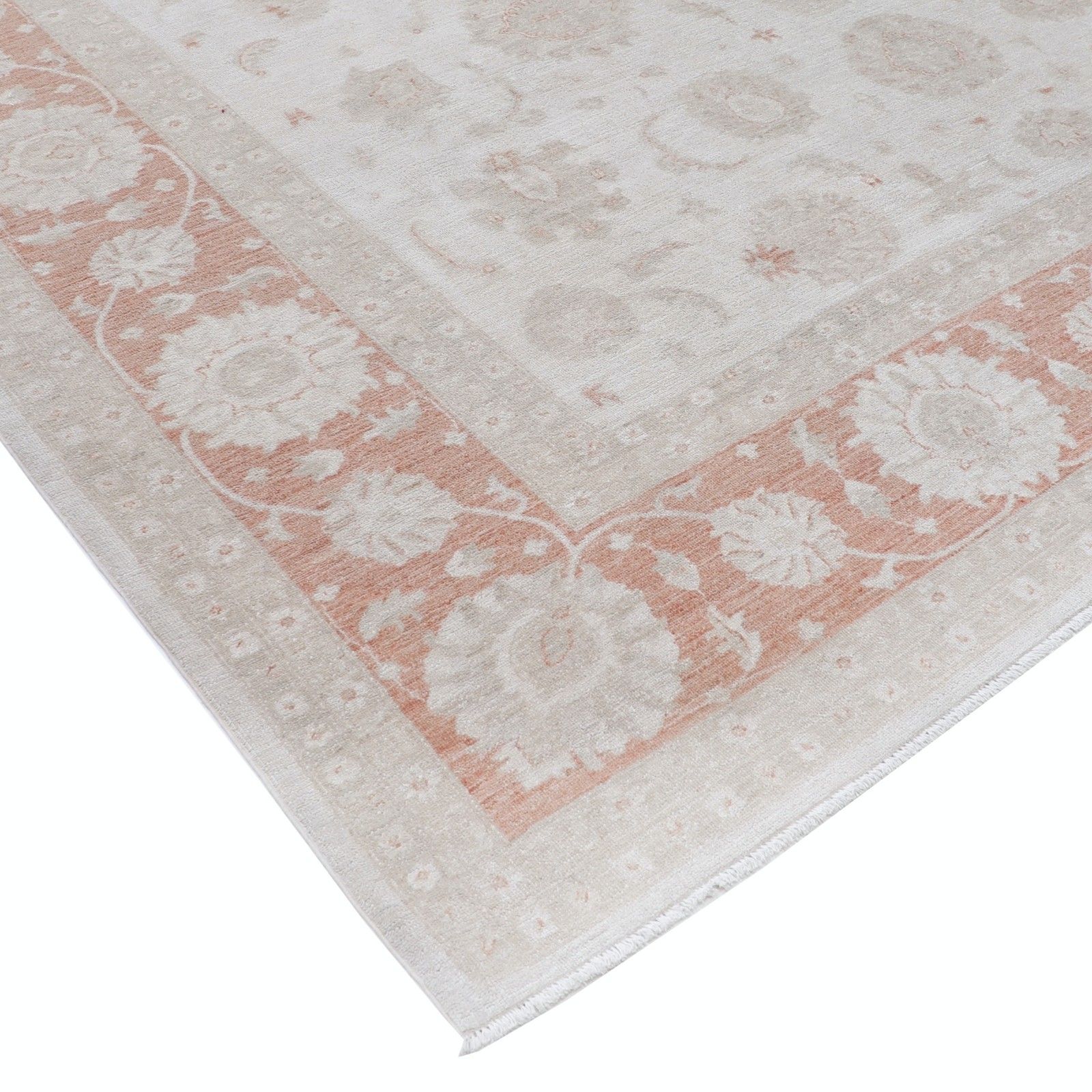 10x13,7 ft handgeknoopt bloemmotief vloerkleed. Traditioneel rood en beige tapijt photo buy