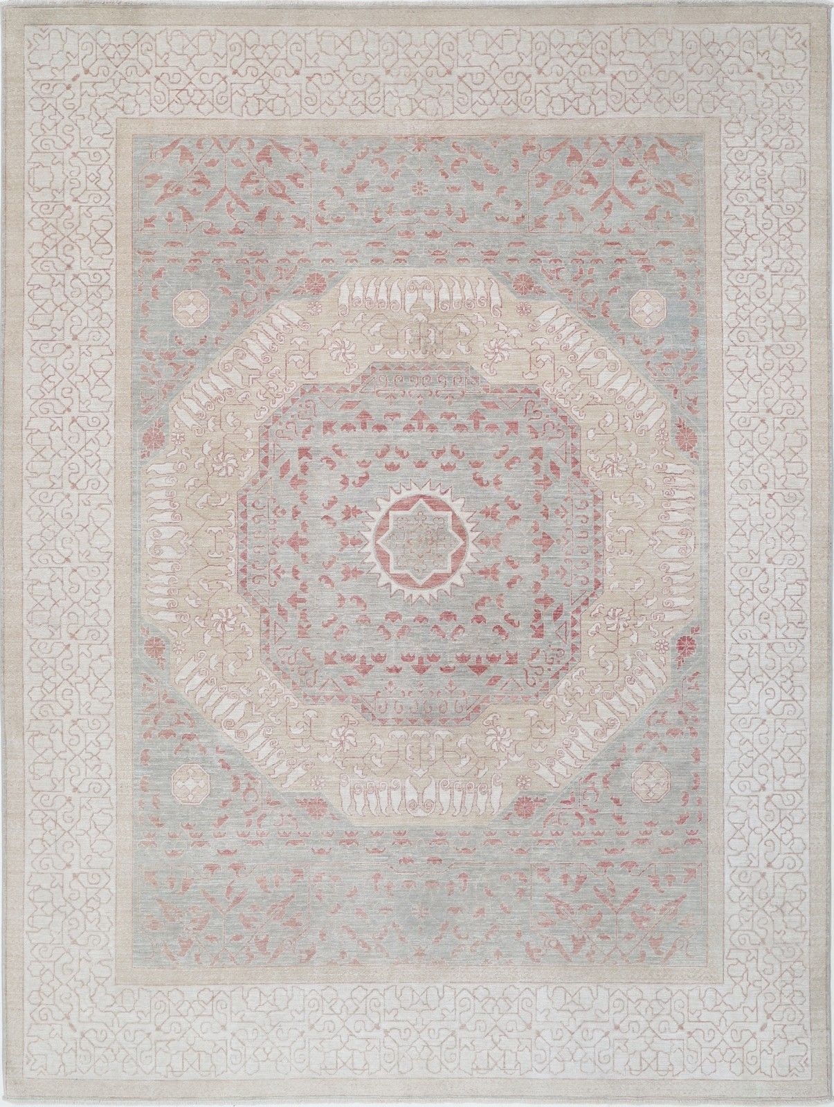 8.8x11.8 Ft Hand Knotted Large Area Rug For Living Room Decor. Soft Toned Carpet