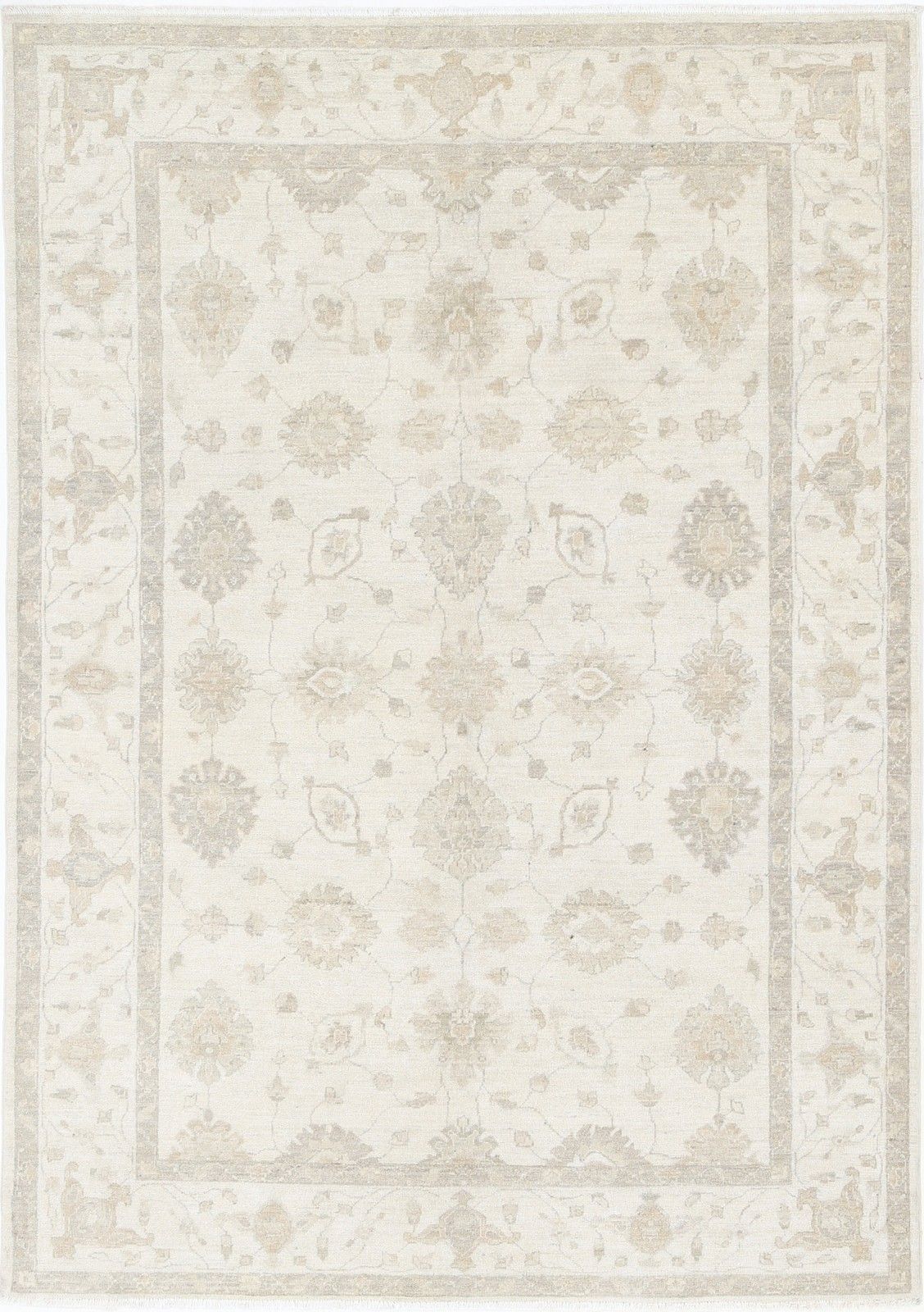 5.4x7.8 Ft Hand Knotted Beige Wool Oushak Area Rug With All Over Floral Design