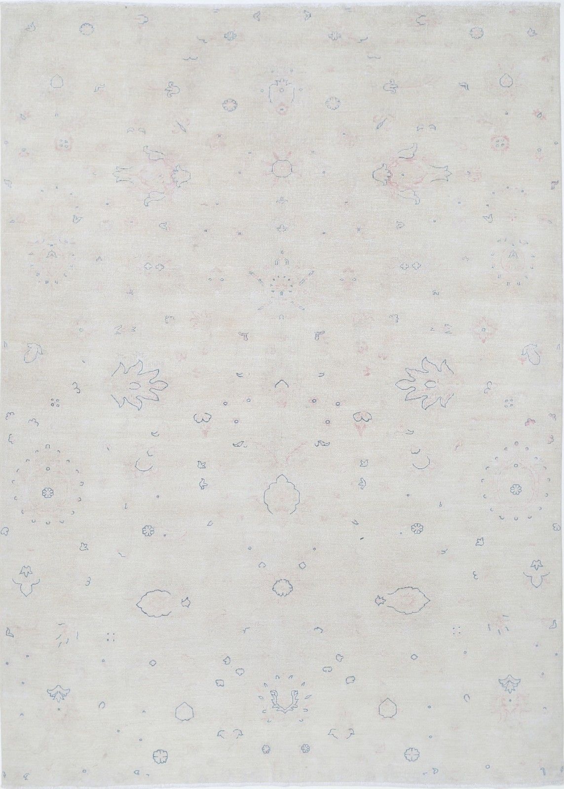 Tapis noué à la main beige 2,06 x 2,90 m pour salon, grand tapis traditionnel