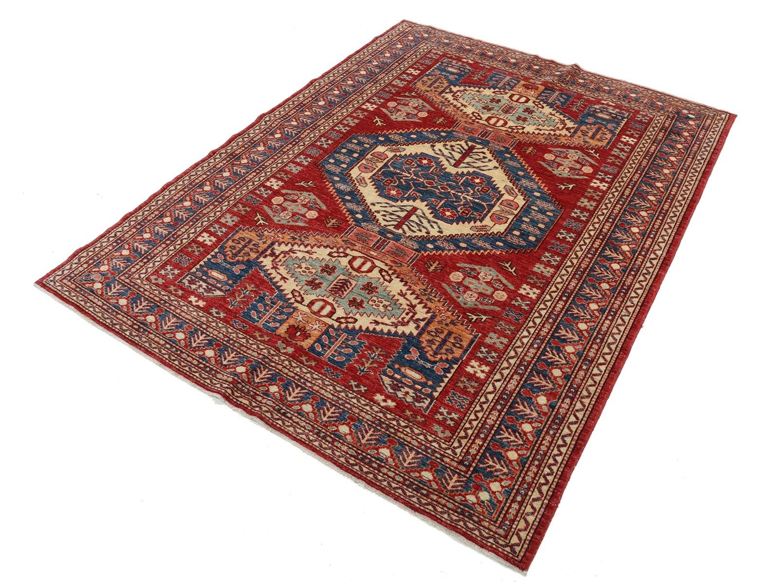5.6x7.2 Ft Hand Knotted Tribal Style Red Area Rug For Home Decor. 100% Wool photo for sale