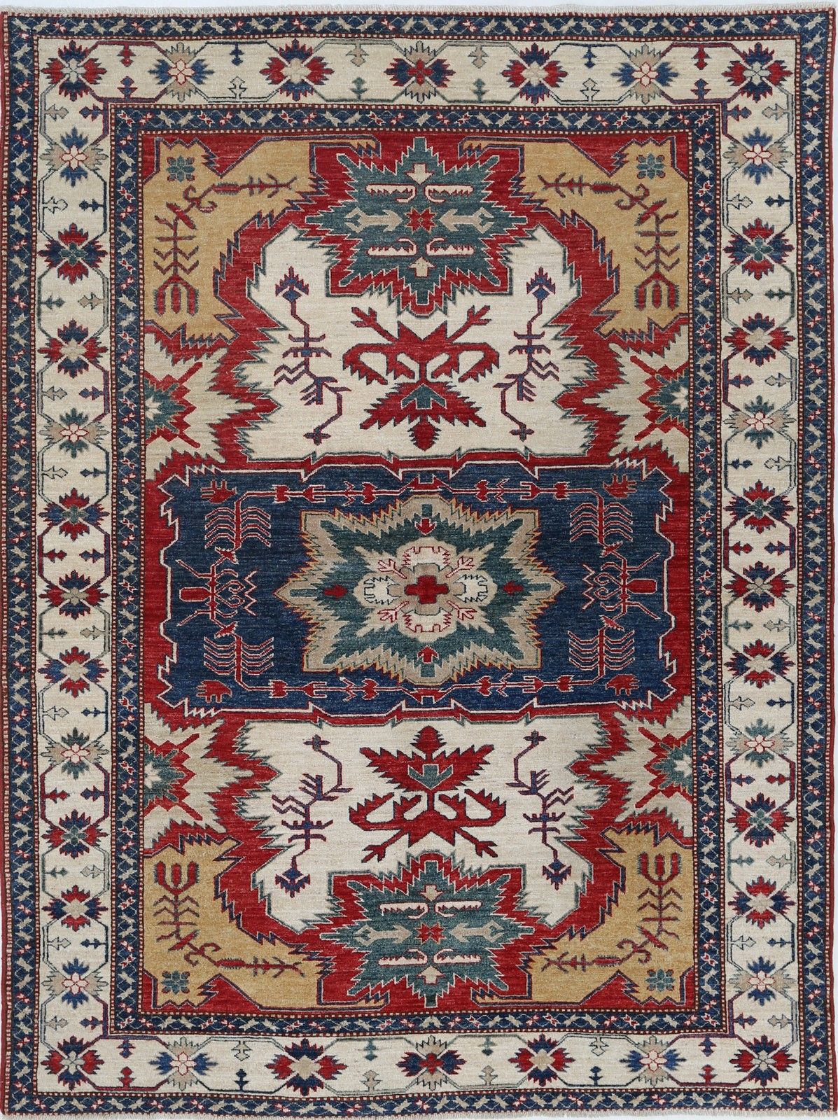Tapis tribal turc noué à la main 1,73 x 2,29 m, pour salon. 100 % laine