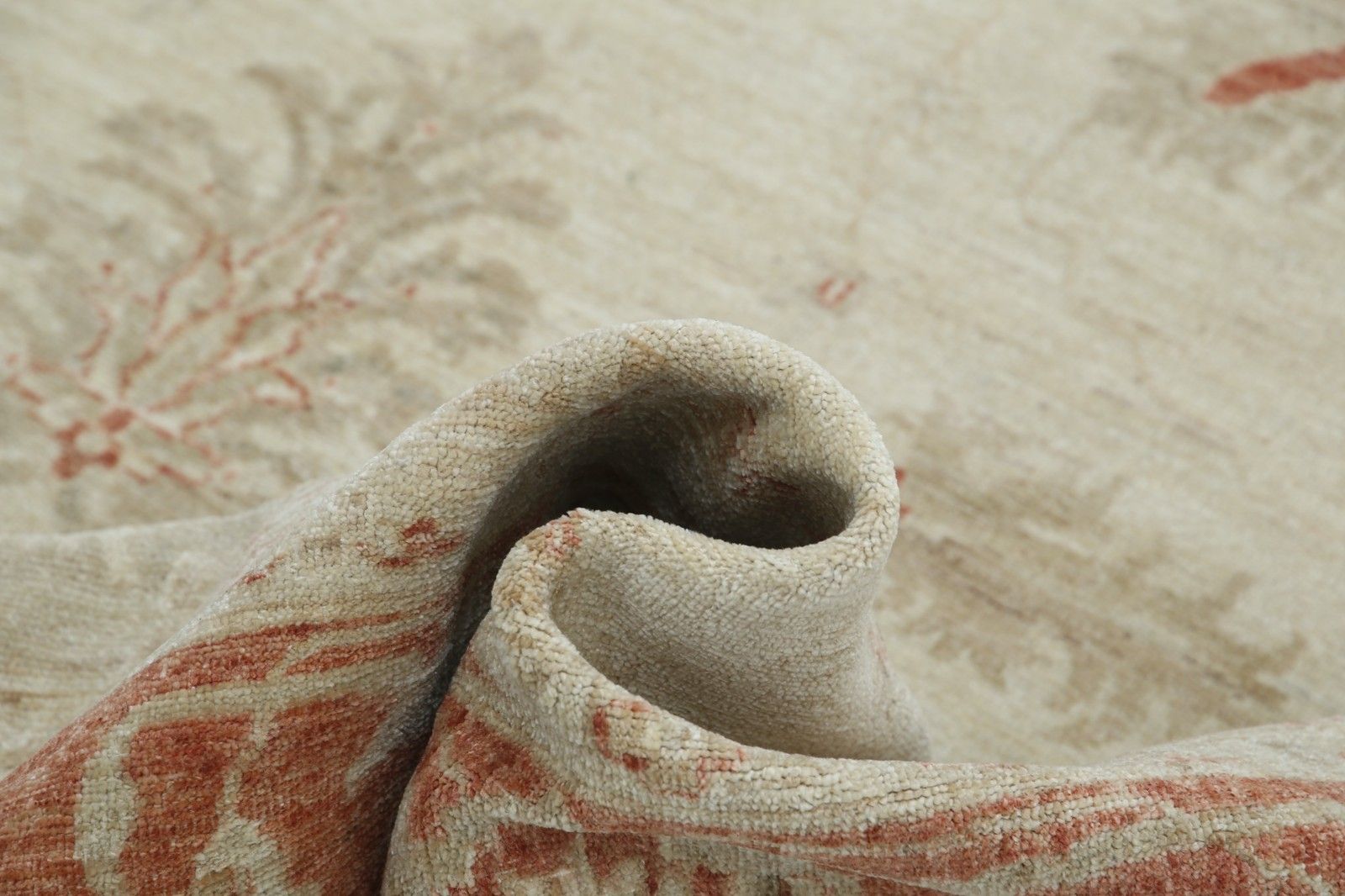 8.2x12.5 Ft Hand Knotted Floral Large Area Rug With Beige Field And Red Border photo 5080.0