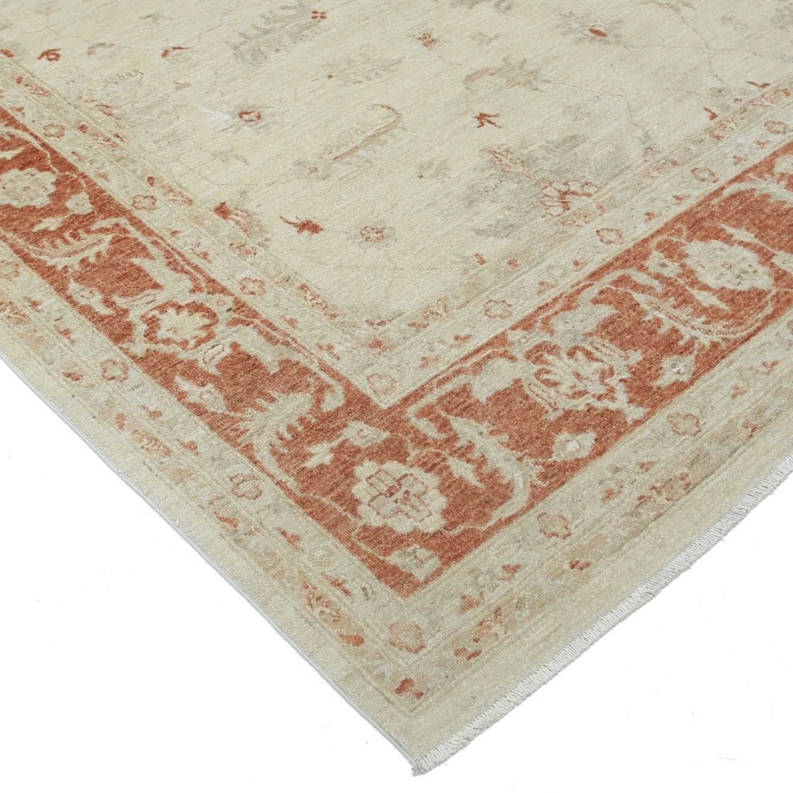 8.2x12.5 Ft Hand Knotted Floral Large Area Rug With Beige Field And Red Border photo buy