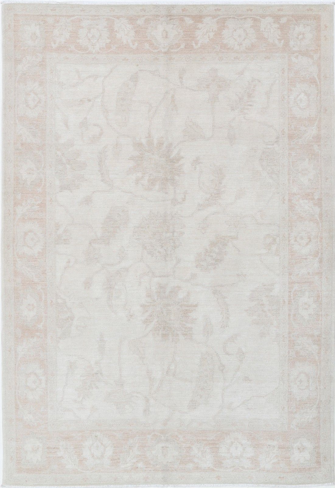 5.6x8 Ft Handmade Beige Area Rug For Dining Room. 100% Wool Rug For Living Room