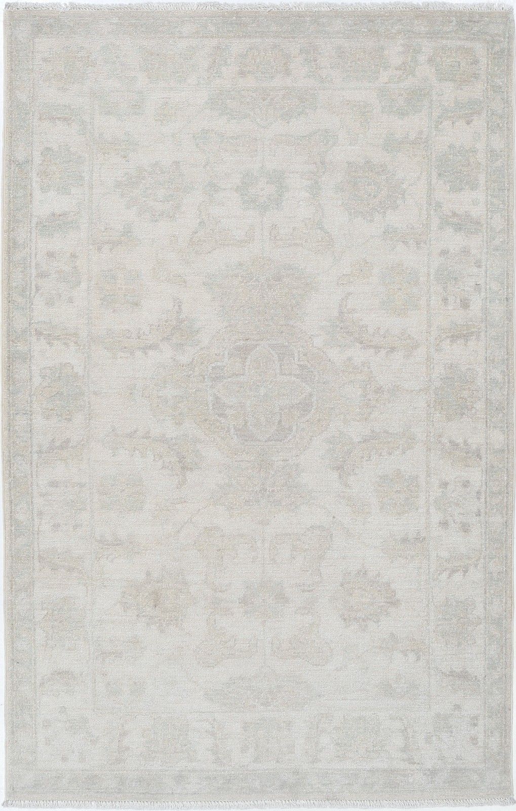 Tapis turc noué à la main, laine, 90 x 150 cm. Tapis d'appoint beige à motif floral