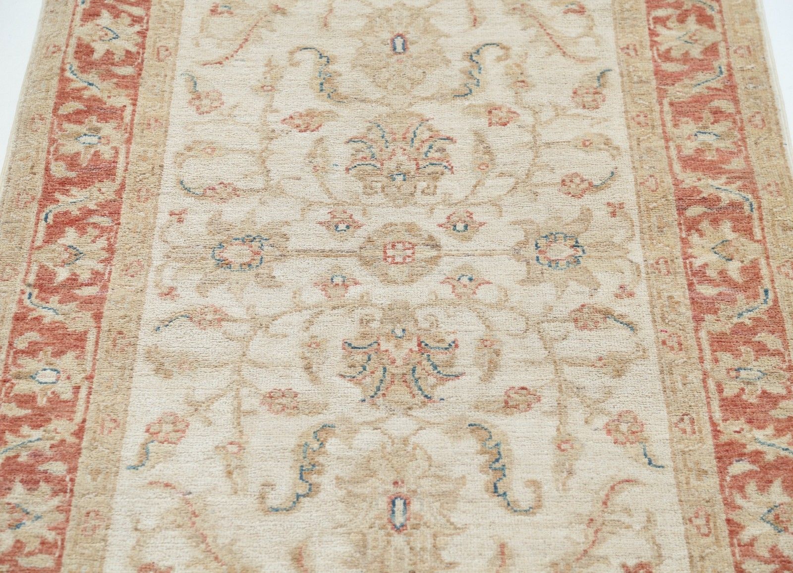 2,8x4 Ft Handgeknoopt Beige Accentkleed, Rood Omboord Wollen Kleed Met Bloemmotief photo 537.0