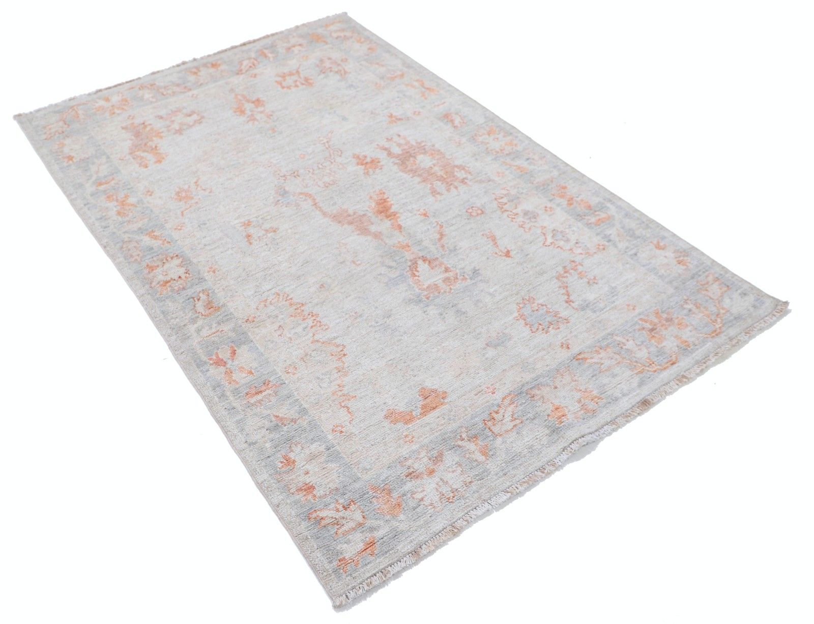 4x6 Ft Handmade Ivory, Peach, Light Blue Area Rug With Subtle Botanical Design photo furniture