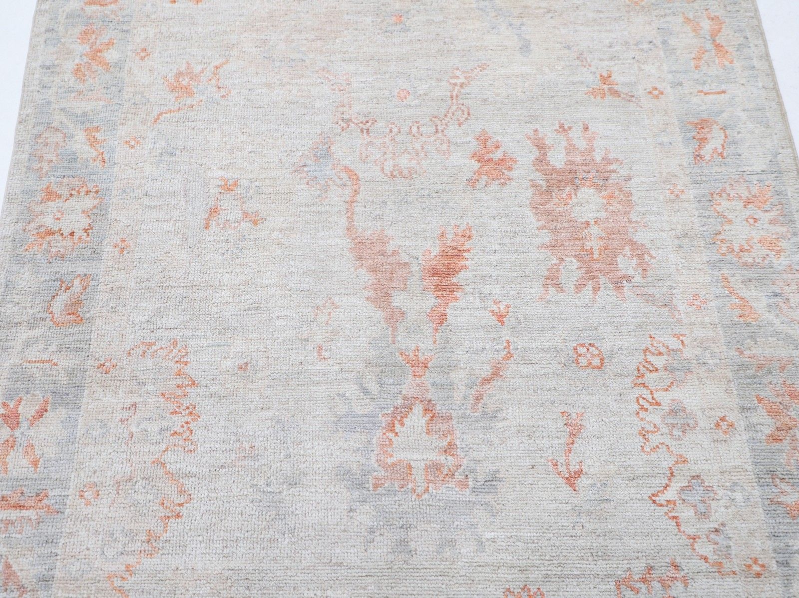 4x6 Ft Handmade Ivory, Peach, Light Blue Area Rug With Subtle Botanical Design photo for sale