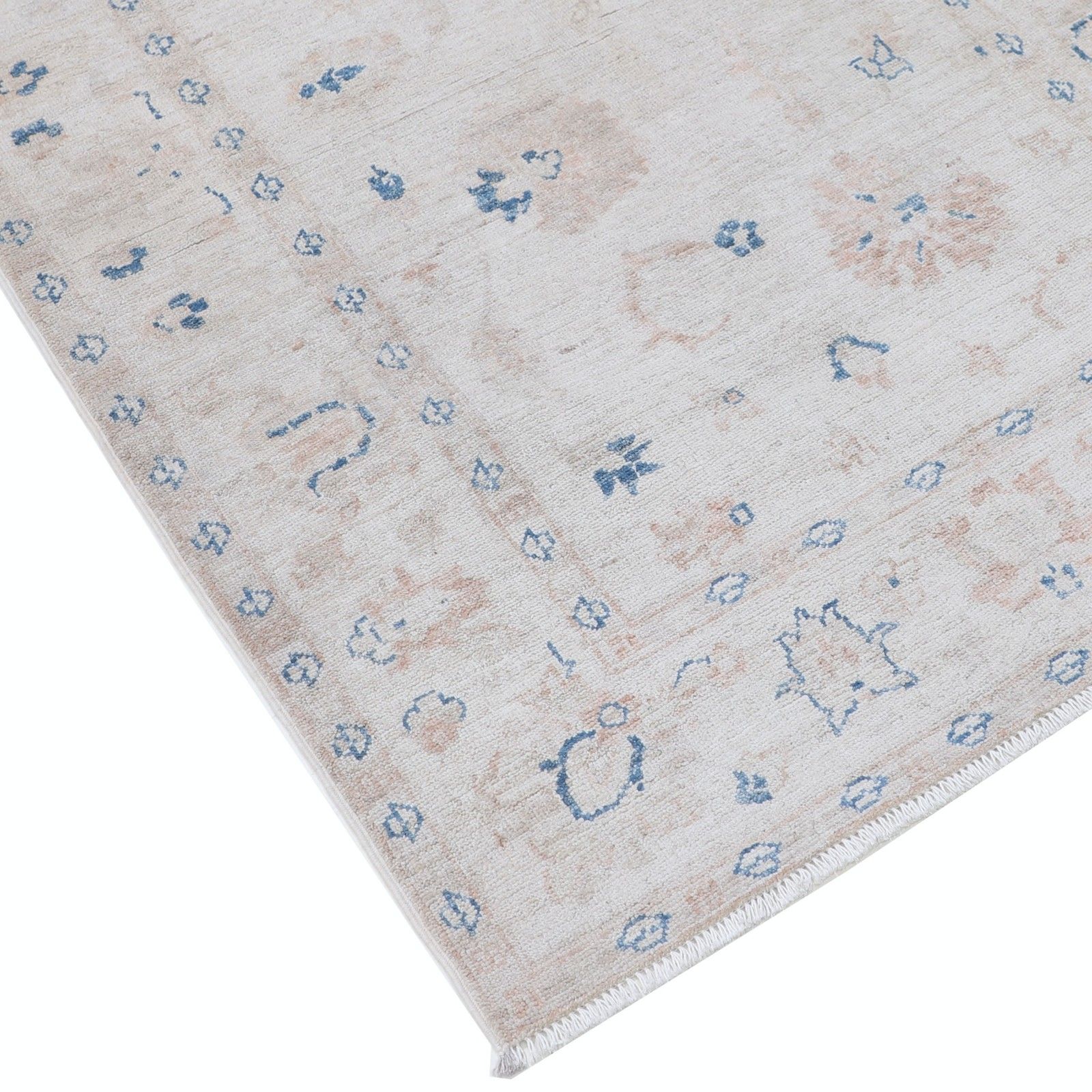 Tapis en laine noué à la main, 1 x 1,46 m. Petit tapis beige à motif floral sur toute la surface photo vinterior