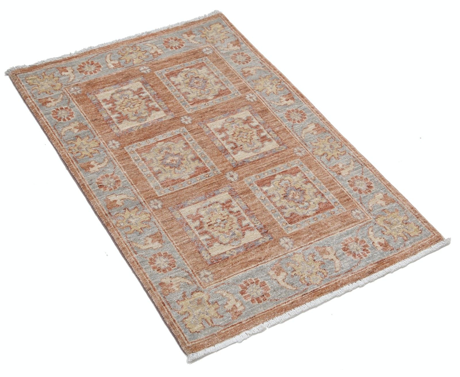 Tapis en laine turc noué à la main, rouge, beige, bleu clair et ivoire, 64 x 100 cm photo furniture