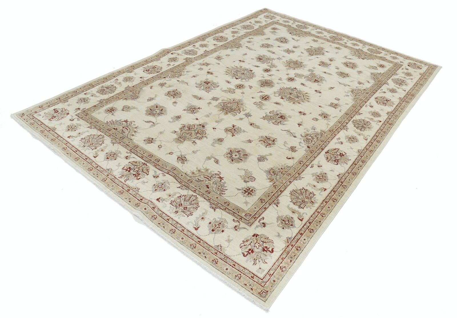 Handgeknoopt Wollen Vloerkleed Beige Oushak 207 x 287 cm voor Woonkamer photo furniture