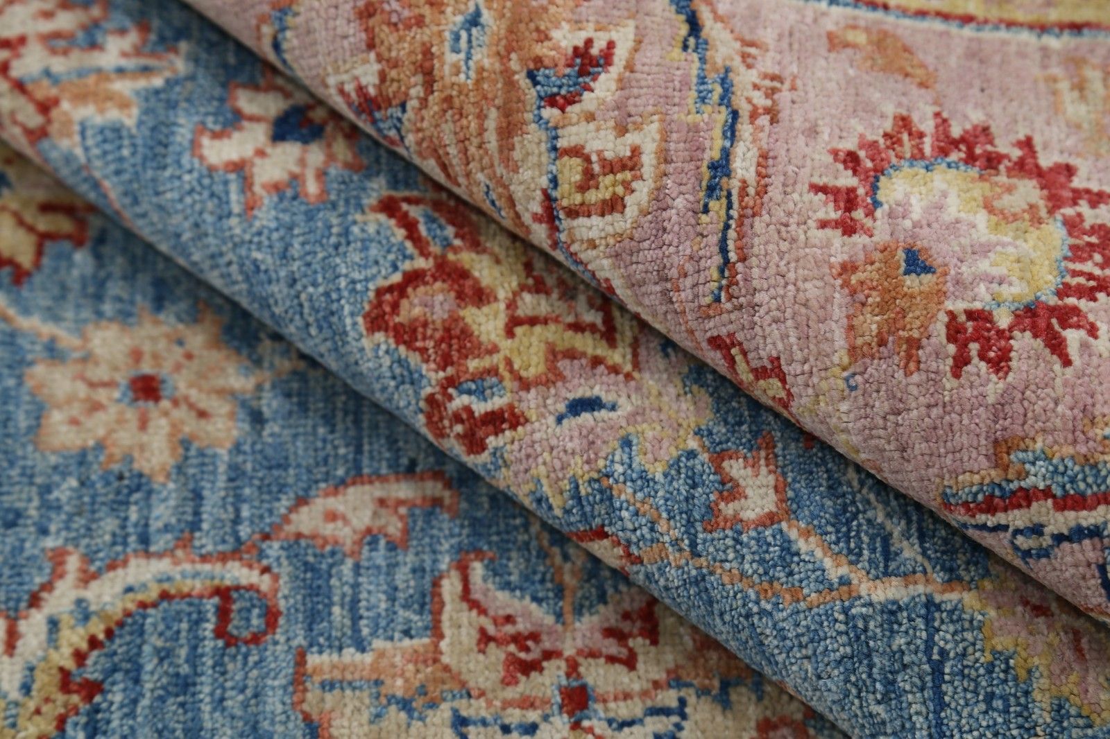 5x6.2 Ft Handmade Floral Oushak Rug With Blue Field And Pink Border. 100% Wool photo Textiles