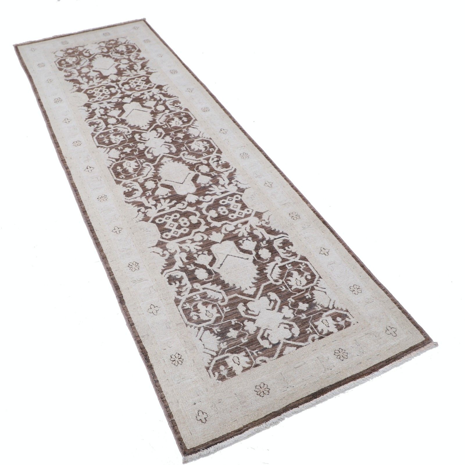 2.6x8 Ft Hand Knotted Turkish Kitchen Runner Rug In Beige, Brown. Corridor Rug photo furniture