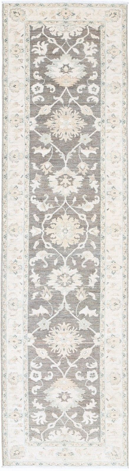 2.4x10 Ft Floral Hallway Runner Rug. Handmade Kitchen Runner Rug In Beige, Brown