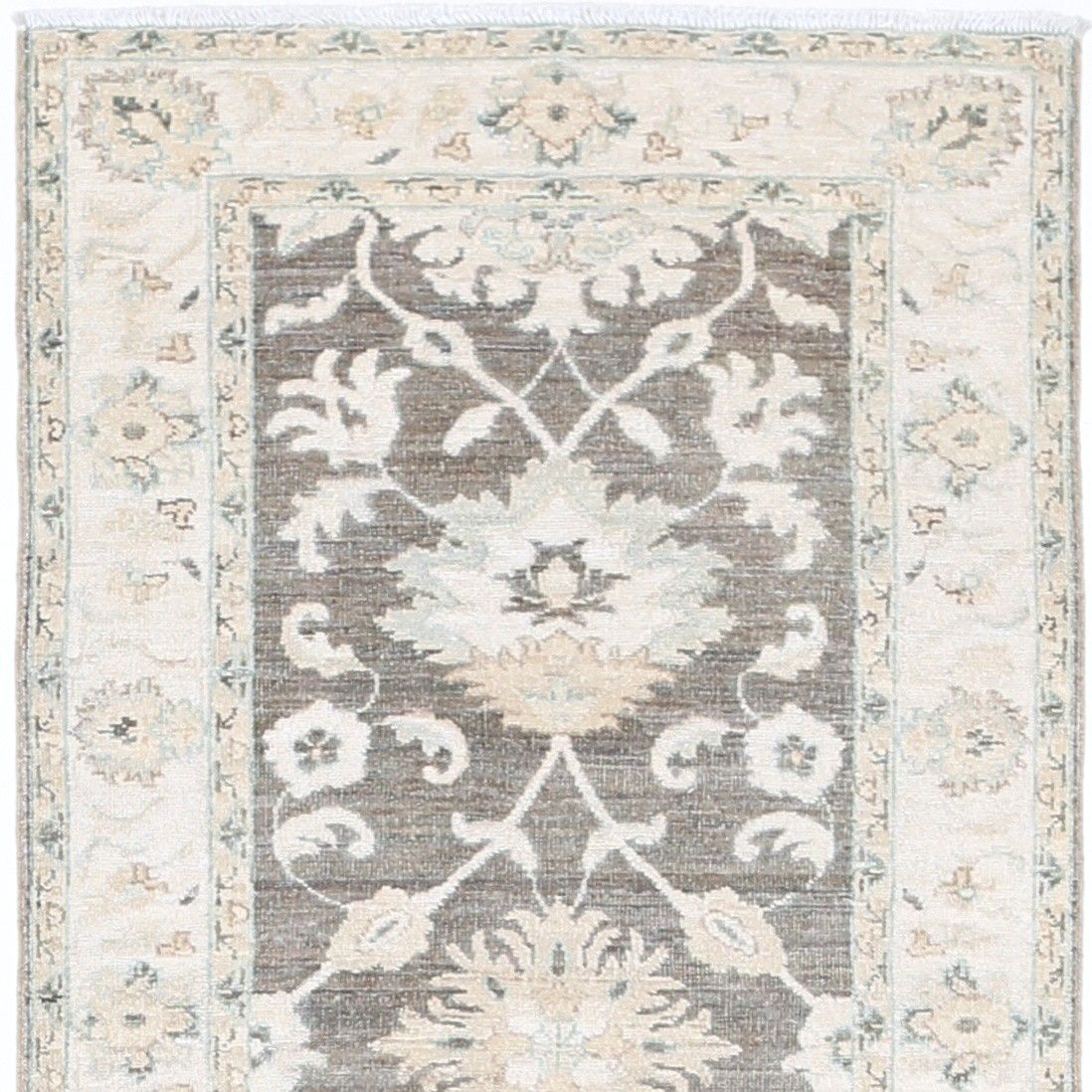2,4 x 10 ft Bloemen Gangloper. Handgemaakte Keukenmat in Beige en Bruin photo vinterior
