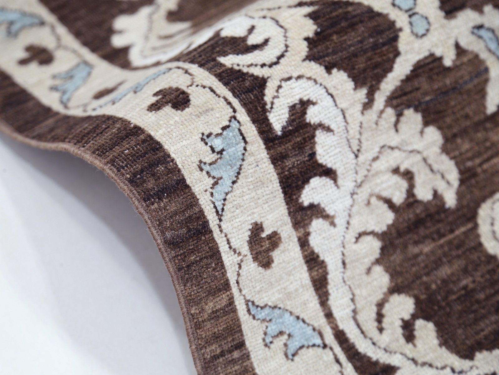 8.8x11.5 Ft Handknotted Brown And Ivory Rug. Turkish Floral Scroll Design Carpet photo for sale