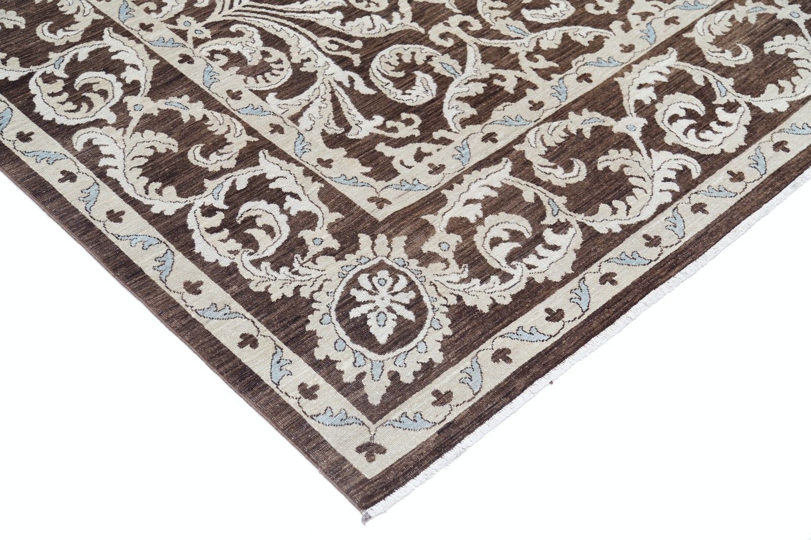 8,8x11,5 ft Handgeknoopt Bruin en Ivoor Vloerkleed. Turks Tapijt met Floraal Rankenmotief photo Textiel