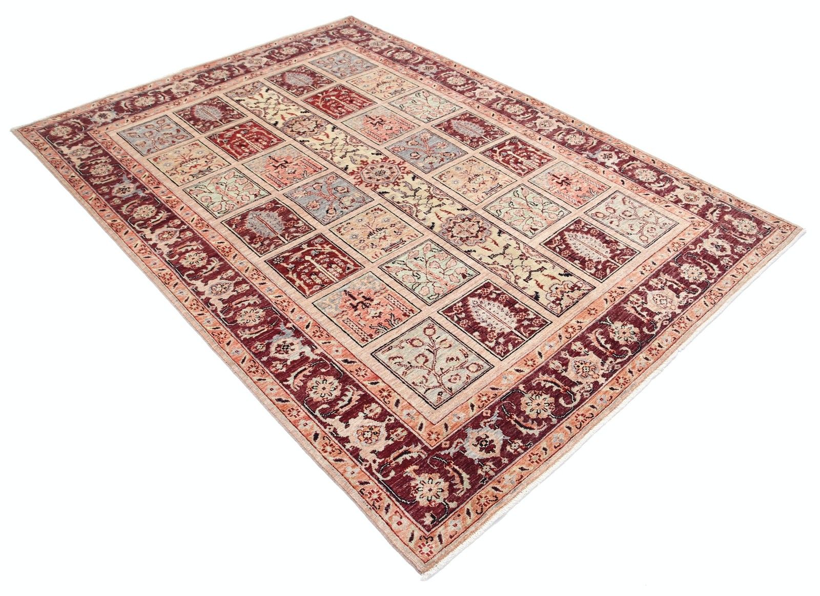5.7x7.7 Ft Hand Knotted Blush And Ivory Wool Area Rug With Floral Design photo furniture
