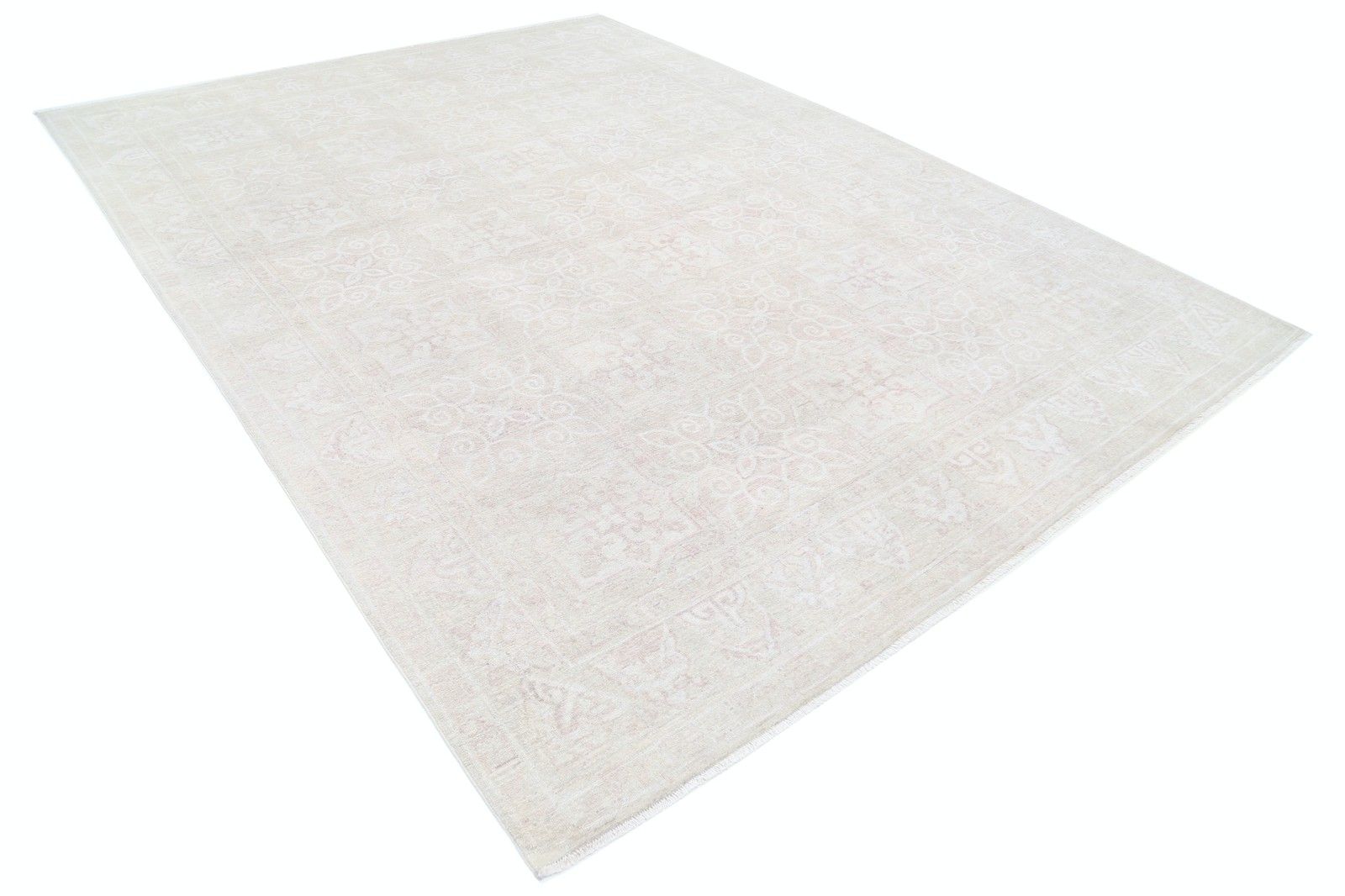 Grand tapis noué à la main aux tons doux, 8,8 x 11,8 pi. Tapis de salon en laine 100 % photo furniture