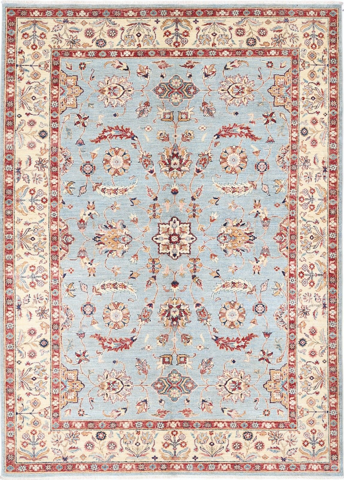 5.7x7.8 Ft Traditional Hand Knotted Floral Area Rug In Light Blue And Beige
