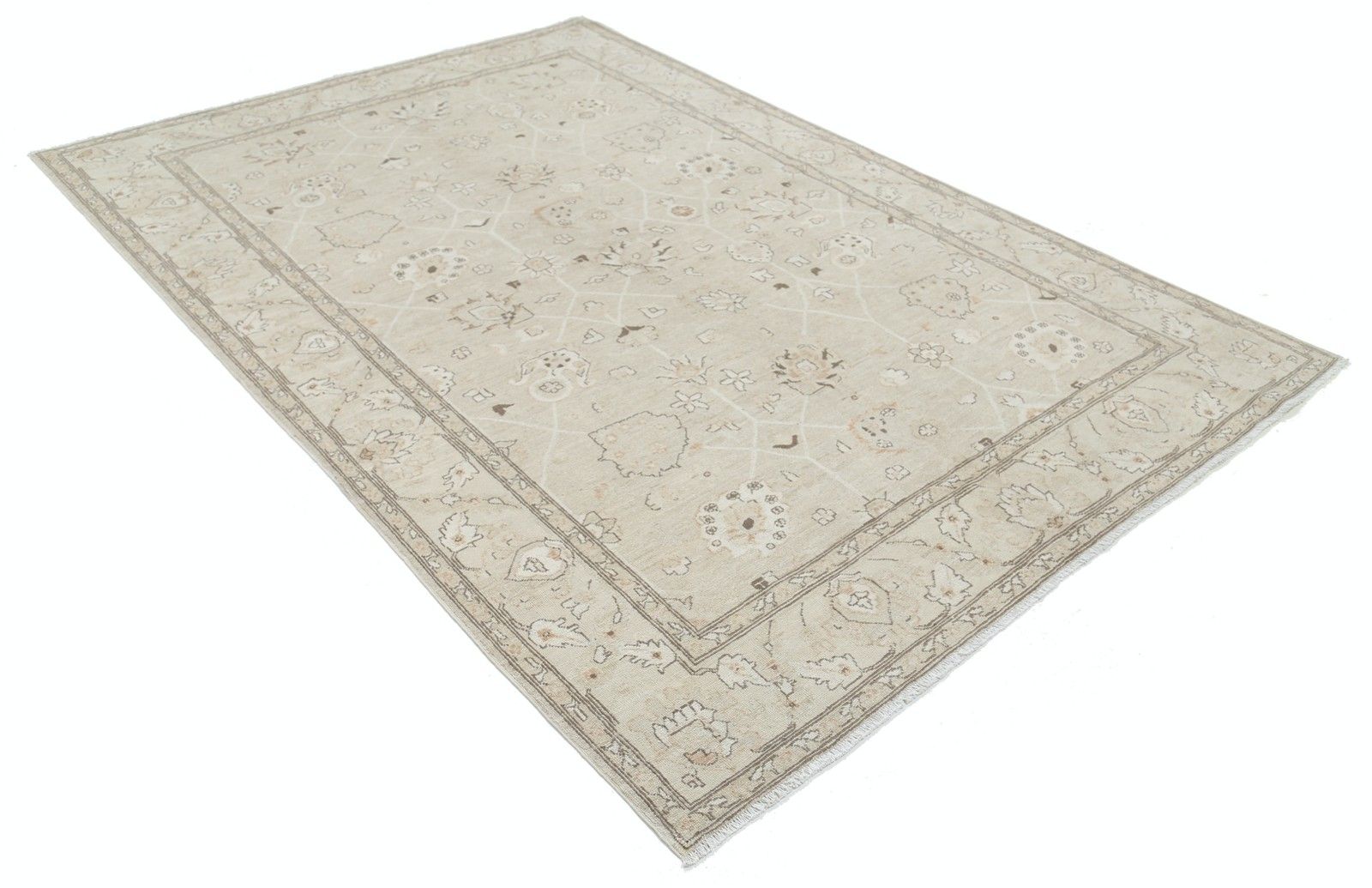 Tapis noué à la main beige 5,8 x 8,6 ft pour salon, chambre et salle à manger photo furniture