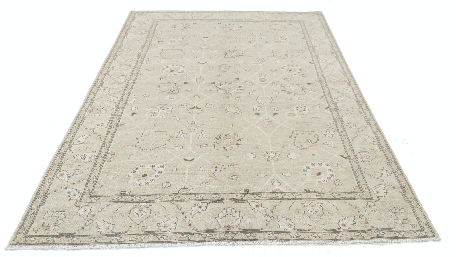 5.8x8.6 Ft Hand Knotted Beige Area Rug For Living Room, Bedroom And Dining Room photo Textiles