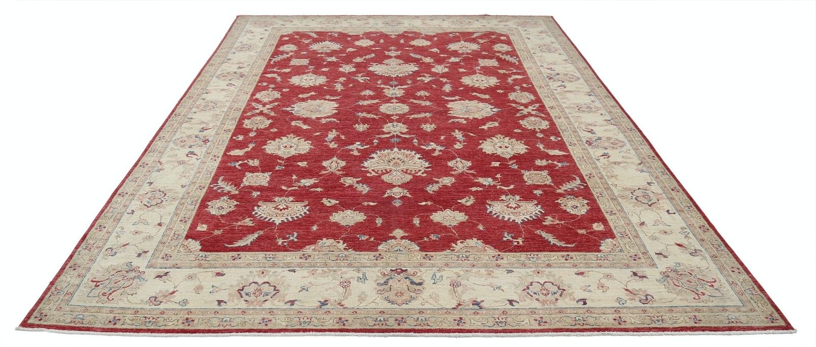 8.2x11.5 Ft Handknotted Red & Beige Wool Area Rug. Turkish Floral Patterned Rug photo Textiles