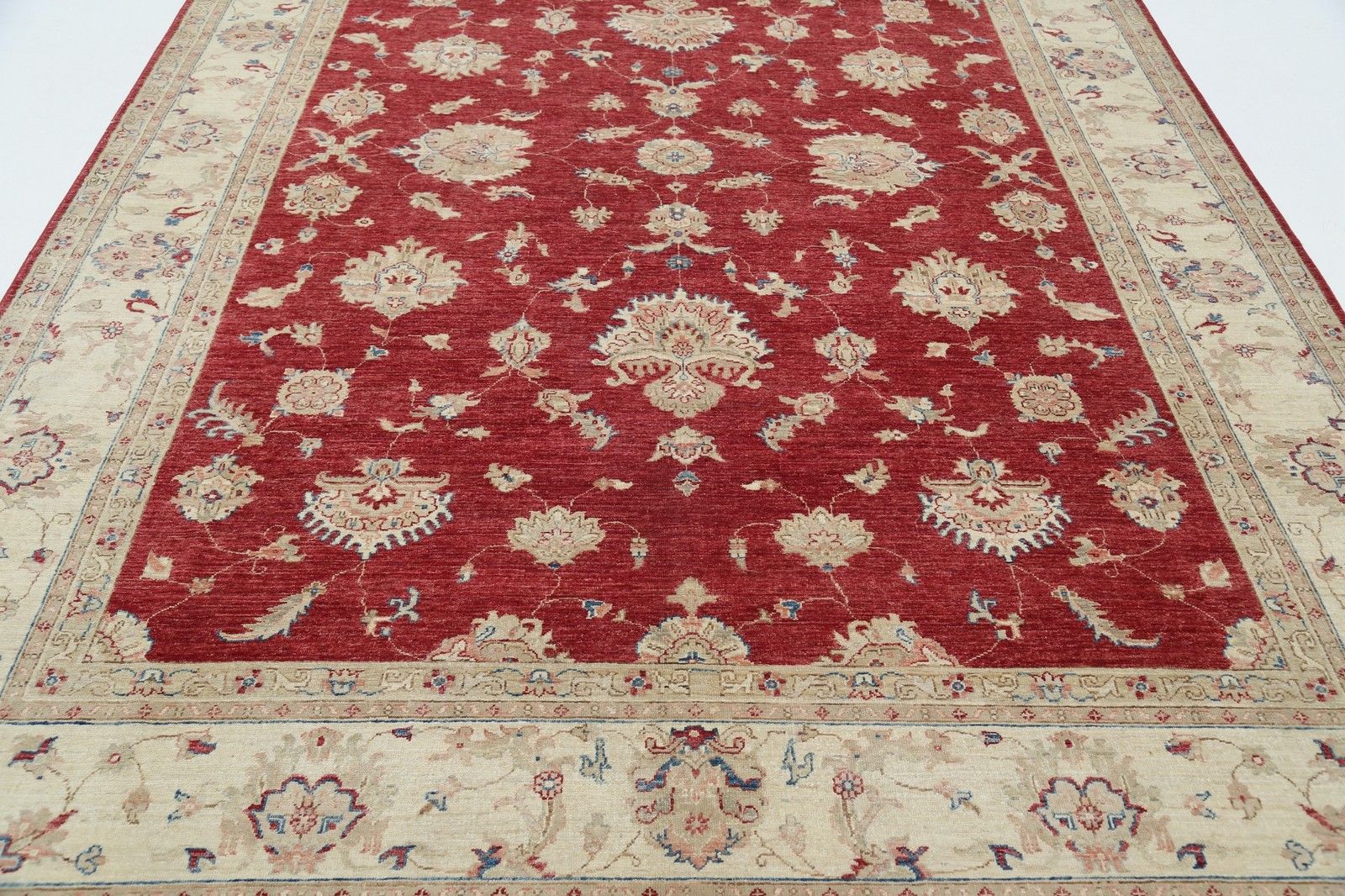 Tapis en laine noué à la main, rouge et beige, 2,49 x 3,48 m. Tapis turc à motifs floraux photo 4690.0
