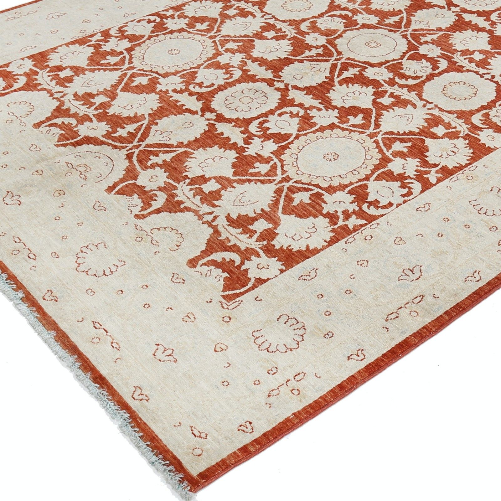 Tapis en laine noué à la main, rouge et ivoire, motif floral turc, 180 x 270 cm photo vinterior
